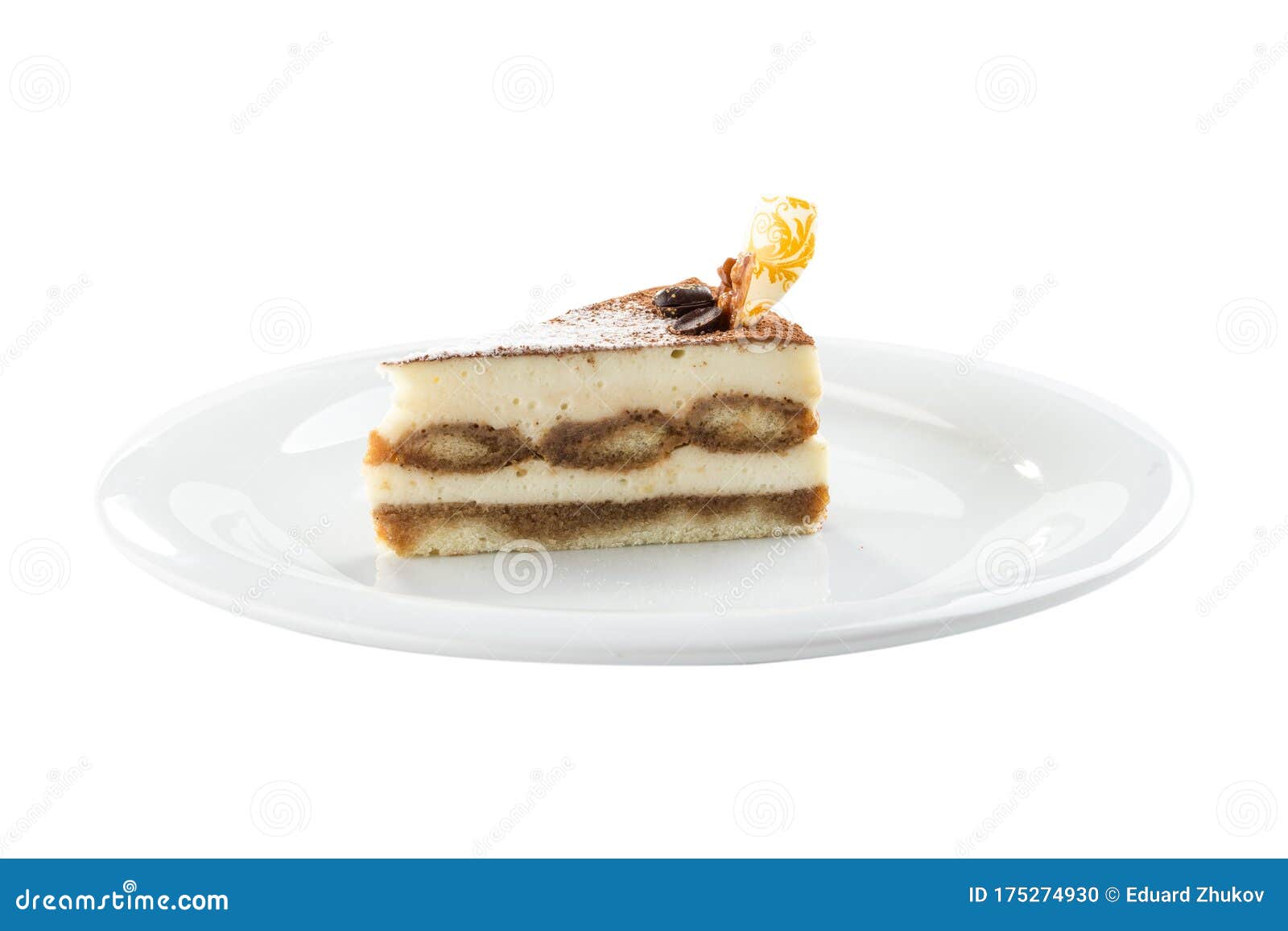 Slice Of Italian Dessert Tiramisu Cake On White Plate Isolated On White Background Stock Photo Image Of Delicious Calories