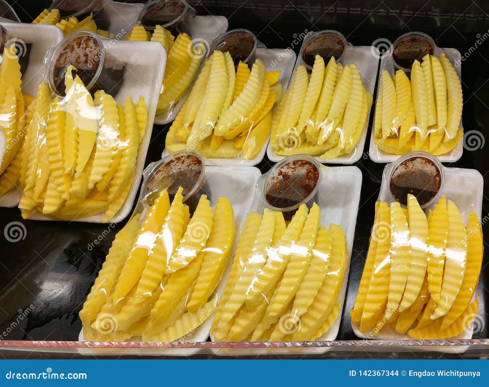 Slice Mango Fruit In Plastic Tray For Sale In Market Stock Photo Image of plastic, sale 142367344