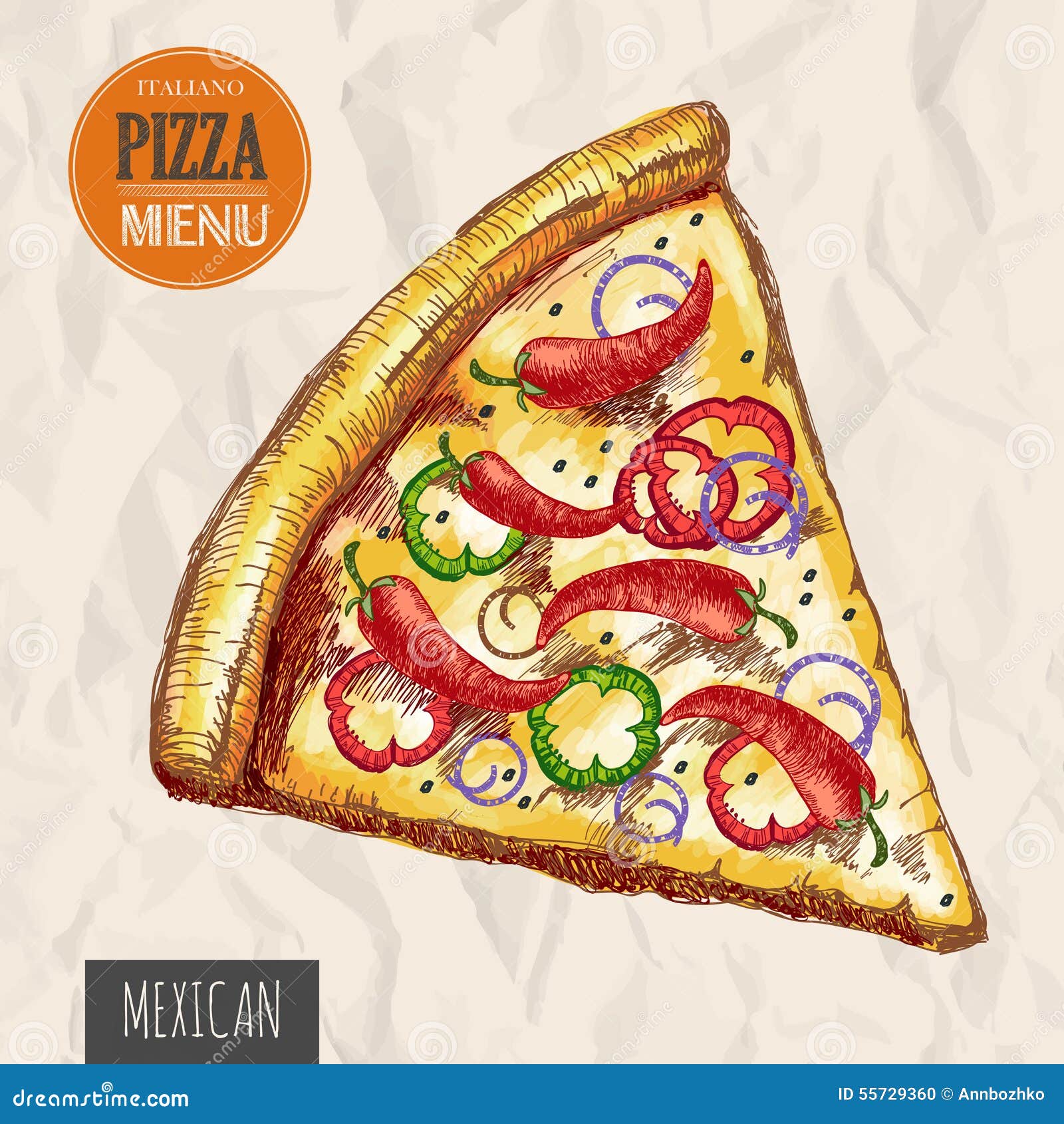 A slice of mexican pizza stock vector. Illustration of design 55729360