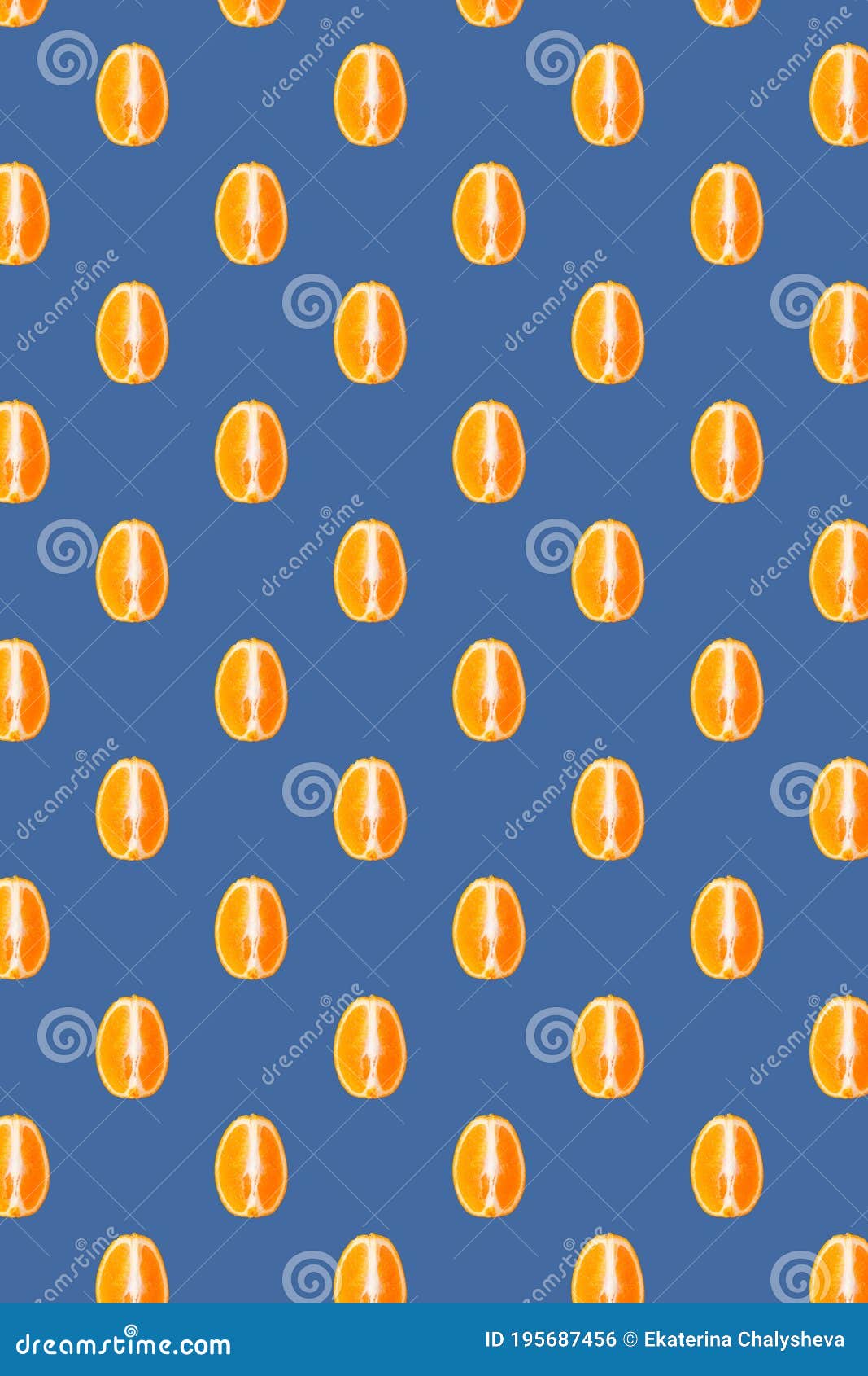 slice of orange fruit seamless pattern on blue background