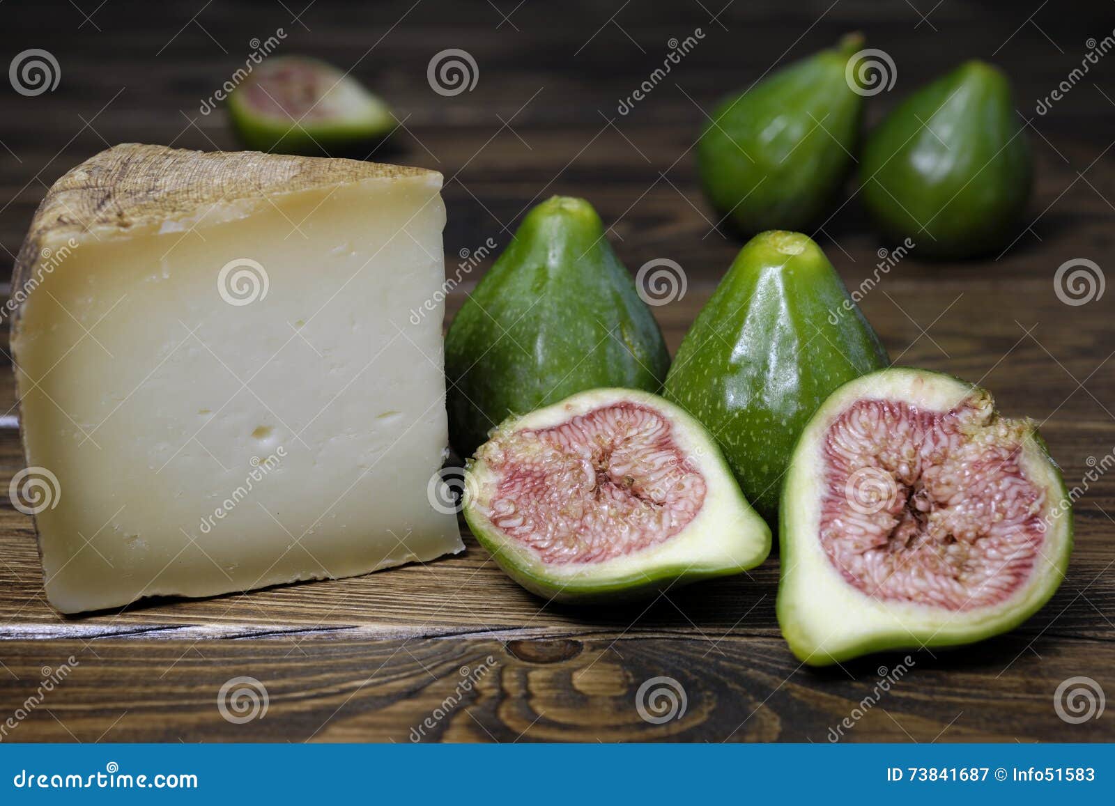 Slice of Pecorino Cheese with Green Figs Stock Image Image of still