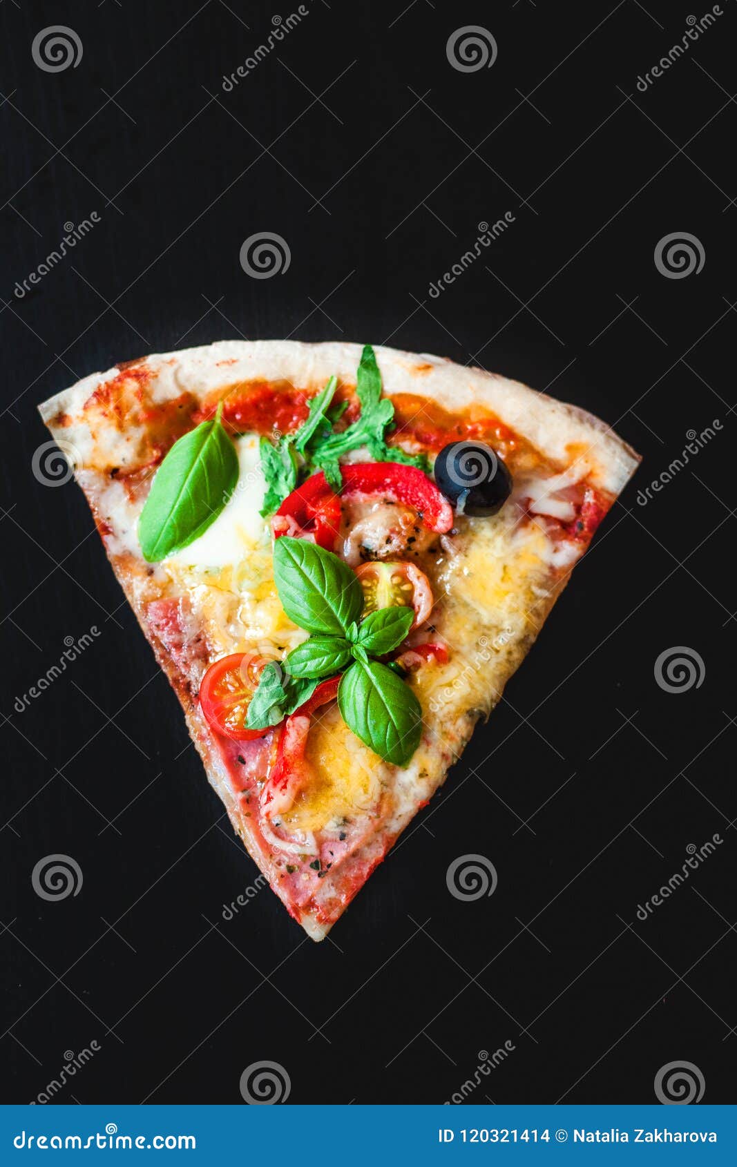 Slice of Pepperoni Pizza on a Black Background with Space for Stock ...