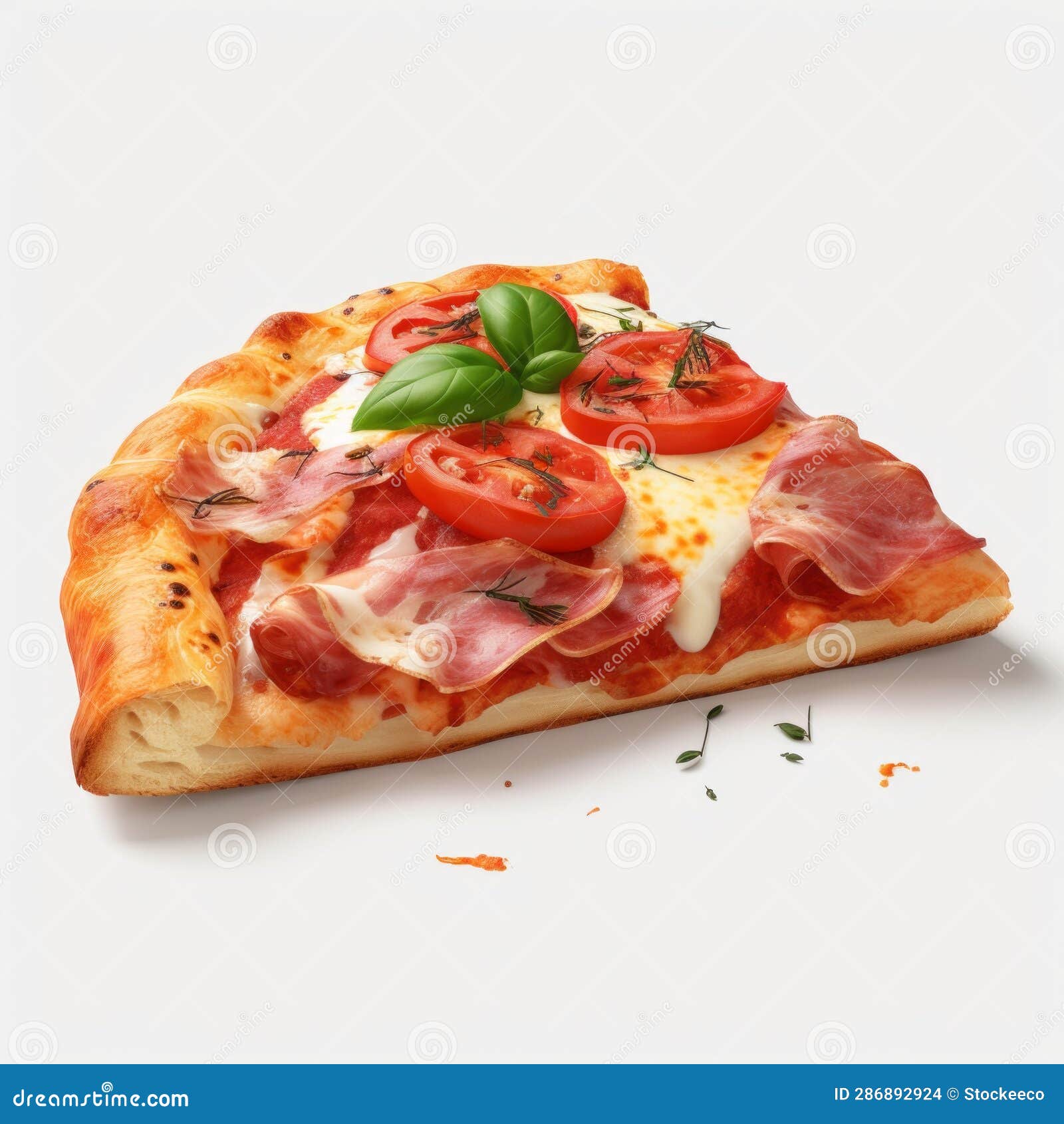 realistic croissant pepperoni and ham pizza on white background