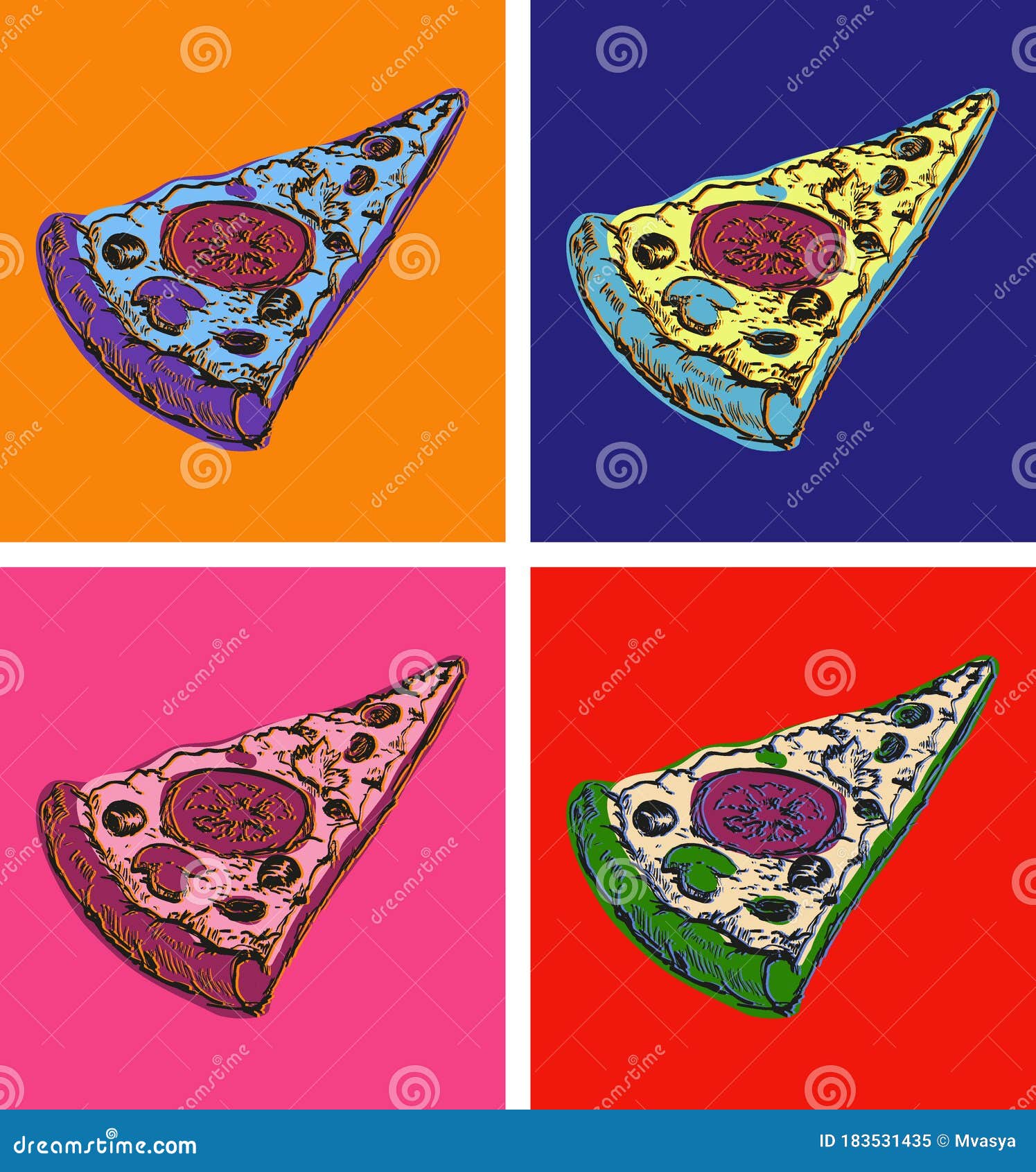 Slice of Pizza Isolated Hand Drawn Vector Illustration Pop Art Style