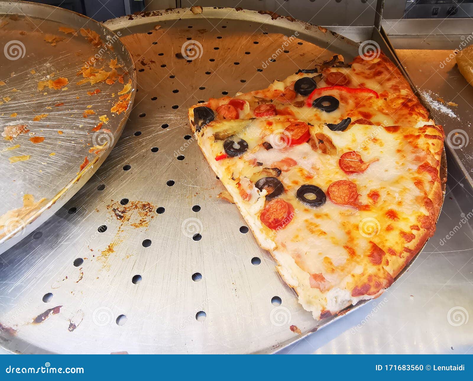 Slice of Pizza Left on Tray Stock Photo Image of crust, dish 171683560