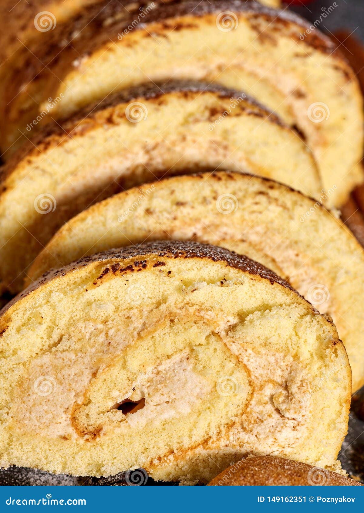 Slice Rolled Biscuit Cake with Cream for Breakfast Dessert Stock Image
