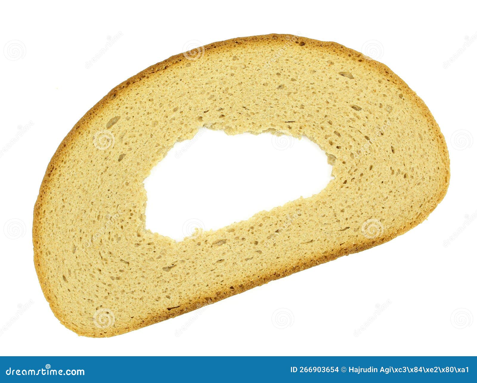 Slice of Rye and Wheat Bread with Hole in Middle Isolated on White