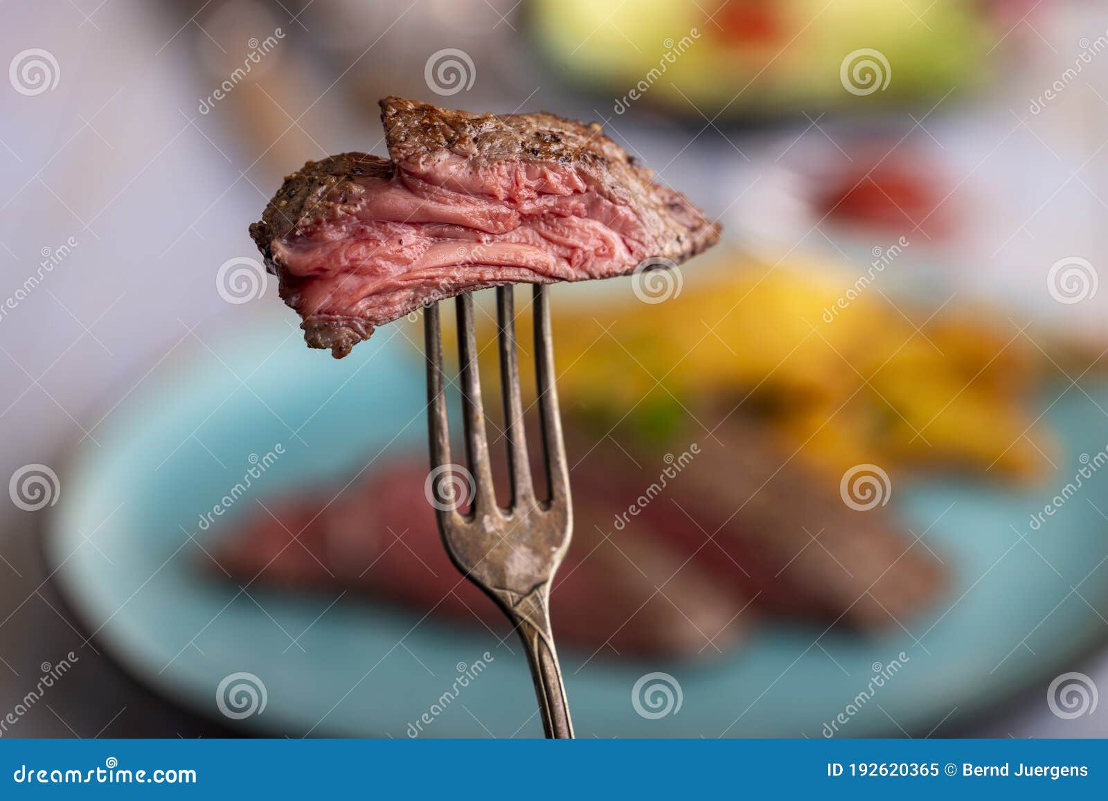 Steak on a fork stock image. Image of grilled, roasted 192620365