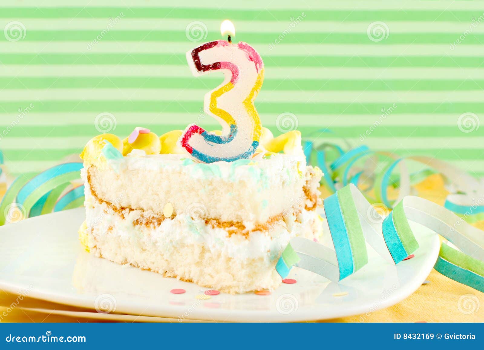 Slice of Third Birthday Cake Stock Image - Image of frosted, sugar: 8432169