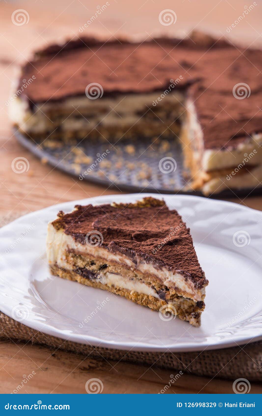 A Slice Of Tiramisu Cake Served On White Plate Stock Image Image Of Elegance Calories