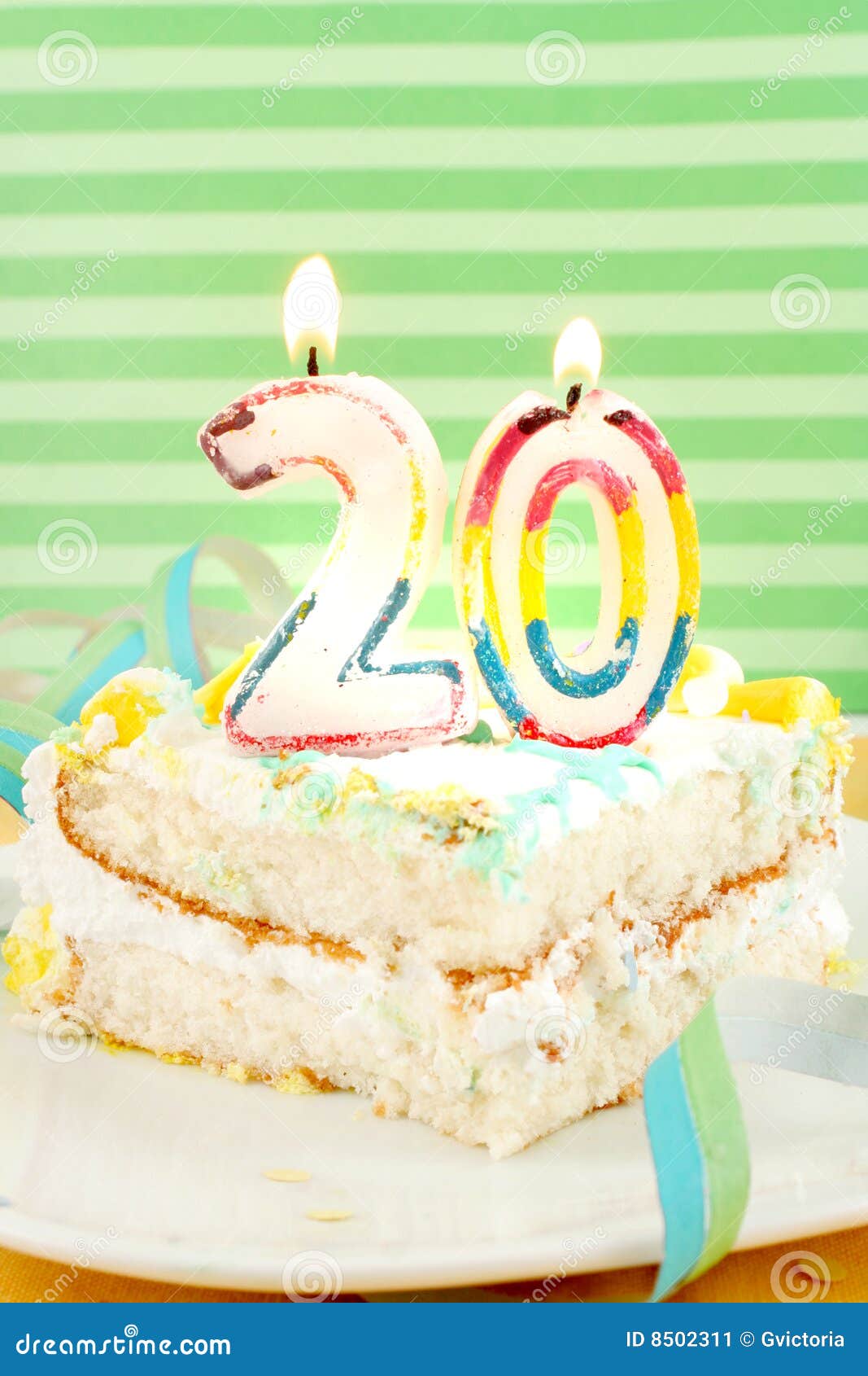 Slice of Twentieth Birthday Cake Stock Image - Image of closeup ...