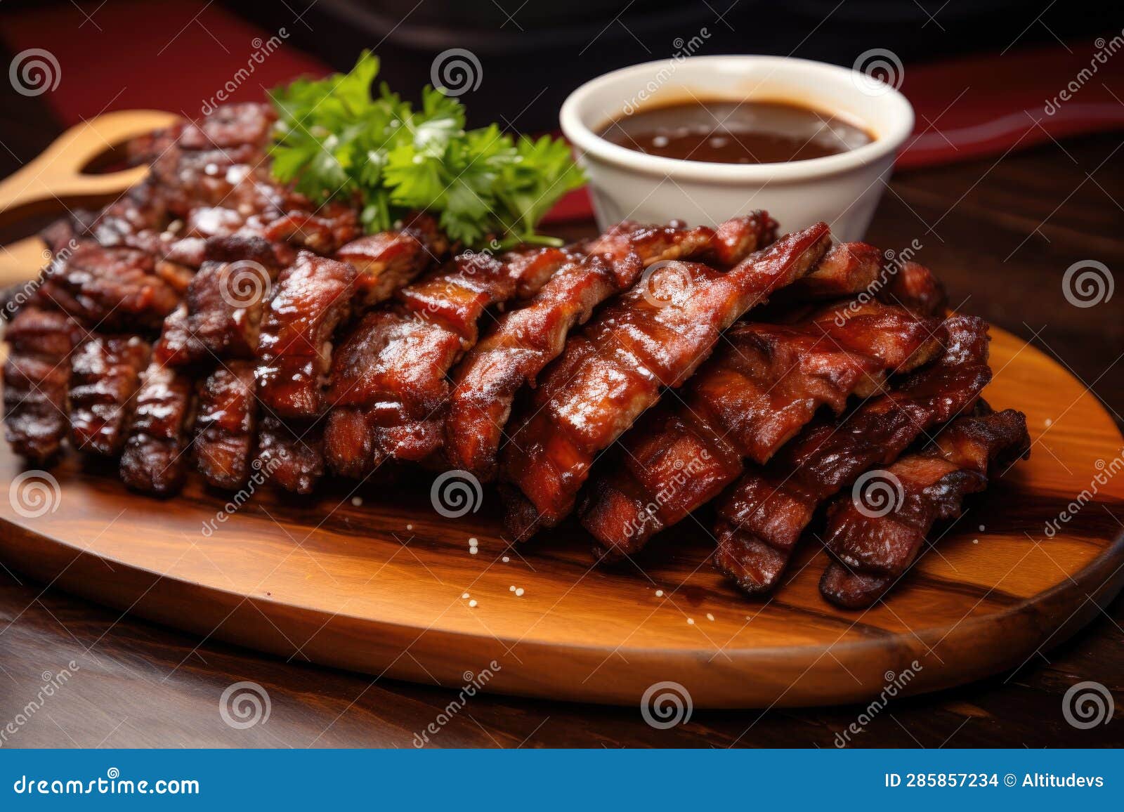 Sliced Bbq Ribs with Dipping Sauce on Side Stock Photo Image of