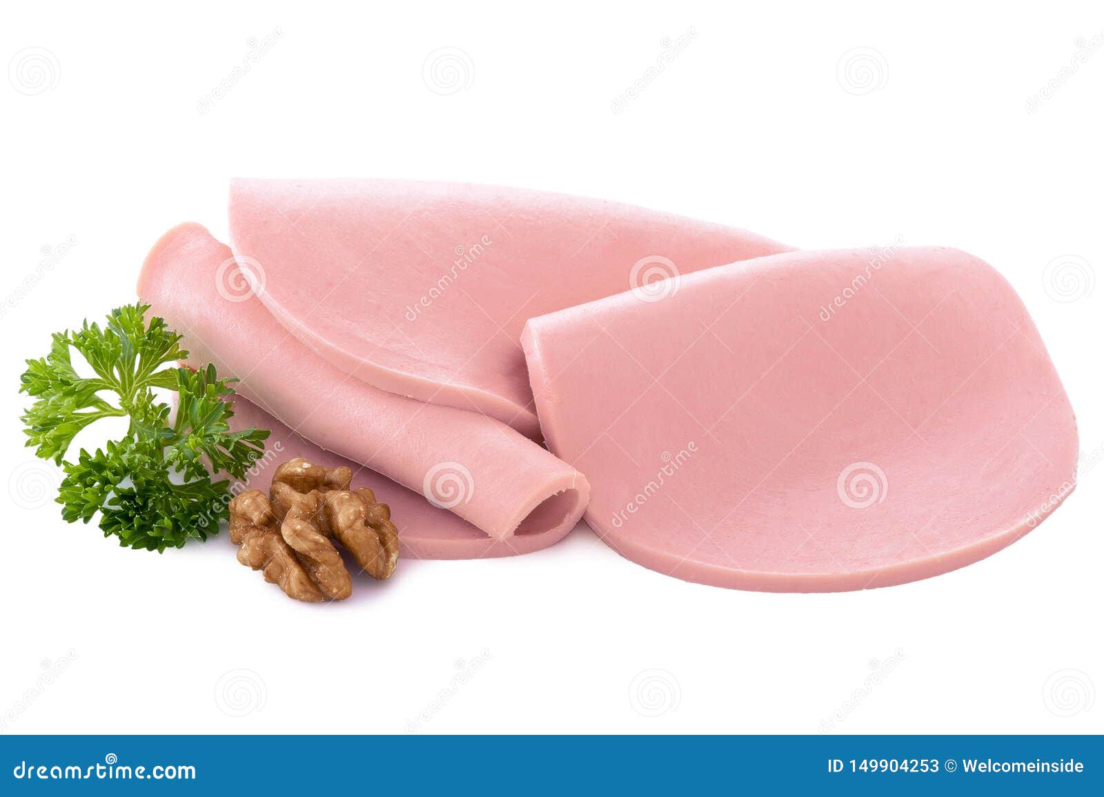 Bologna Slice Piece Boiled Sausage. Sliced Boiled Sausage Isolated on