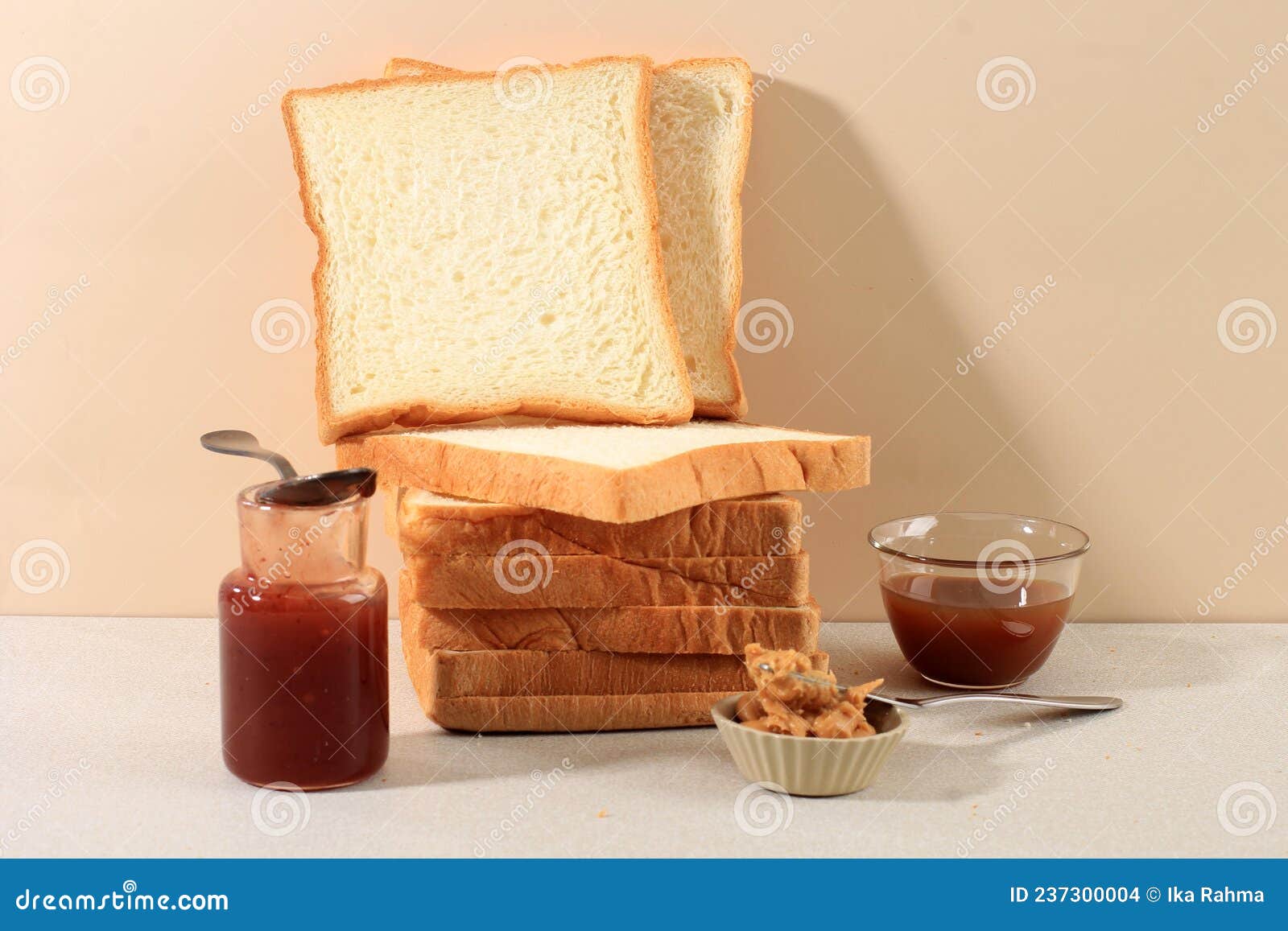 Sliced Bread Bake and Butter with Jam for Simple Breakfast. Copy Space