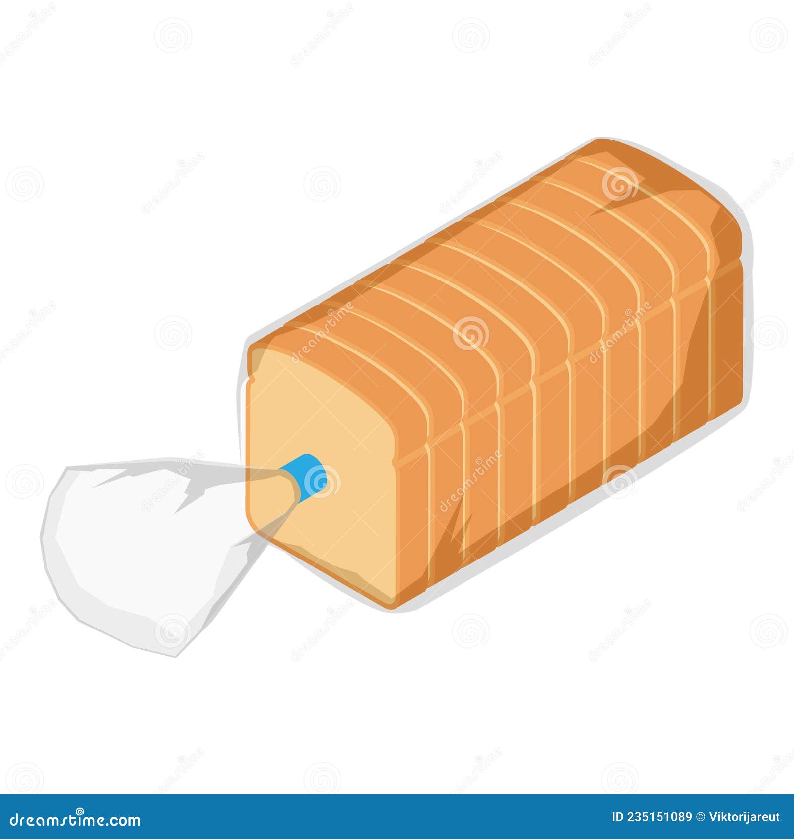 Sliced Bread in Plastic Bag Isolated on White Background, Isometric