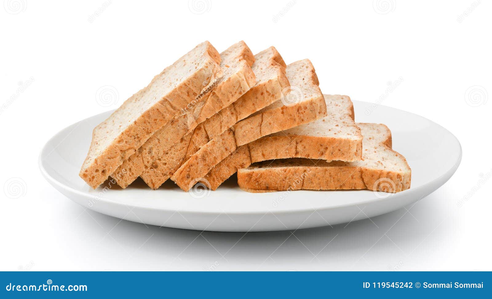 Sliced Bread in Plate Isolated on a White Background Stock Photo