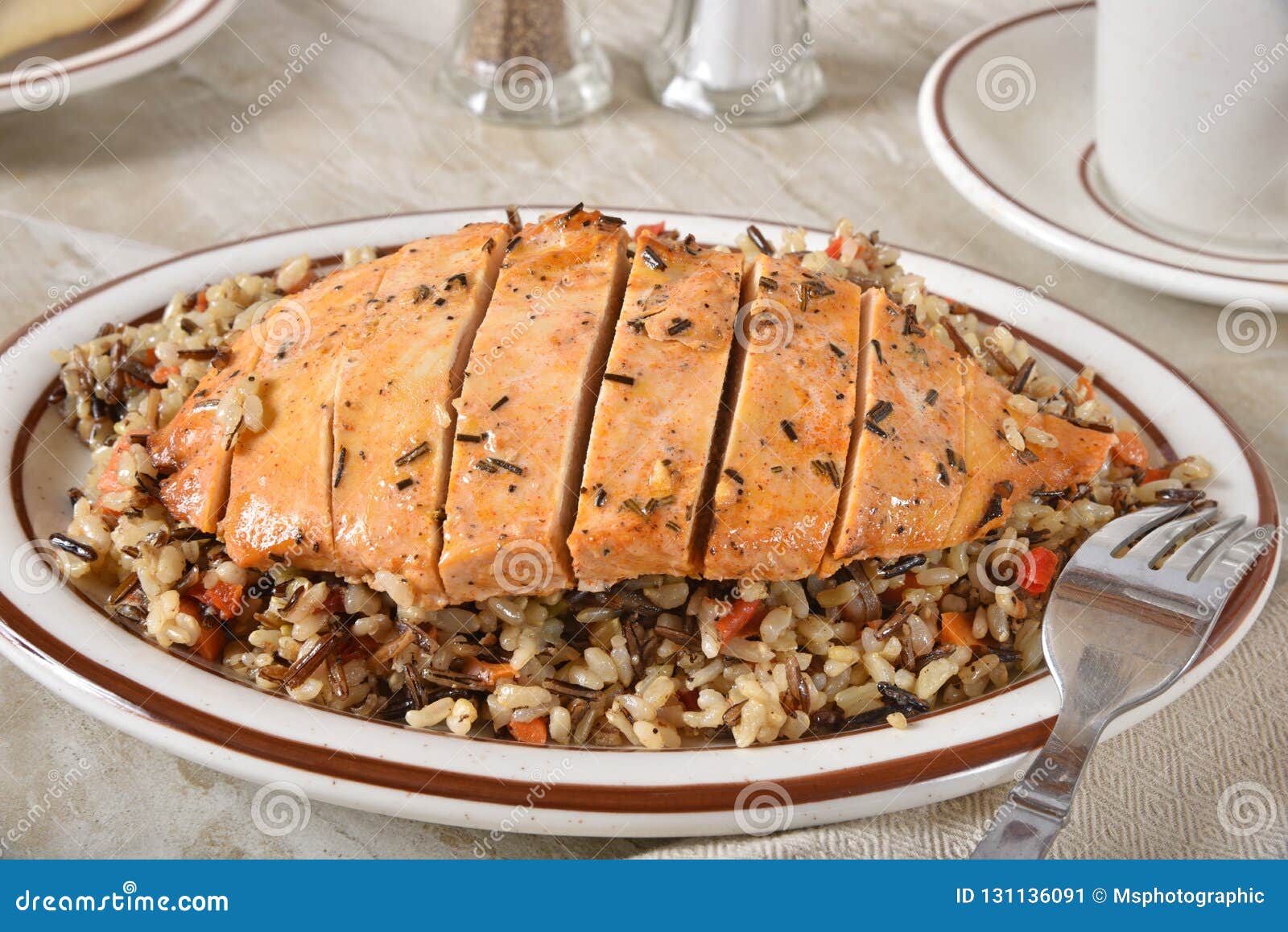 Sliced Chicken Breast on Wild Rice Stock Image - Image of carrots
