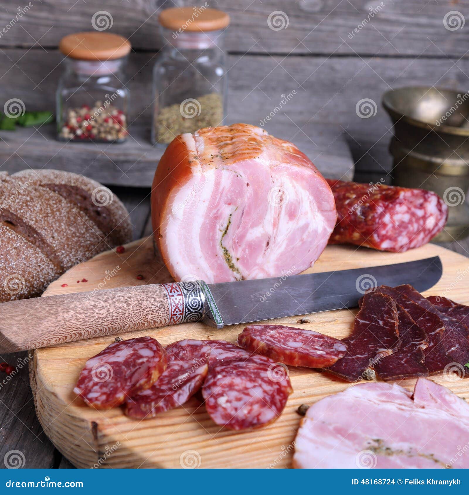 Sliced Cold Meats on a Cutting Board Stock Photo Image of chili, knife 48168724