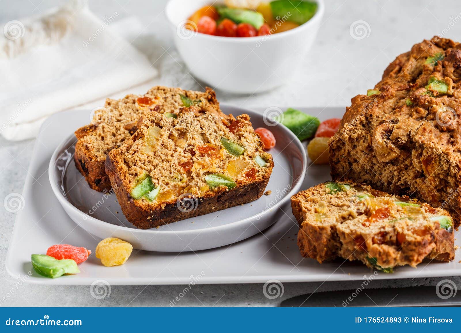 Sliced Dried Fruit Bread on a Gray Plate Stock Image Image of festive