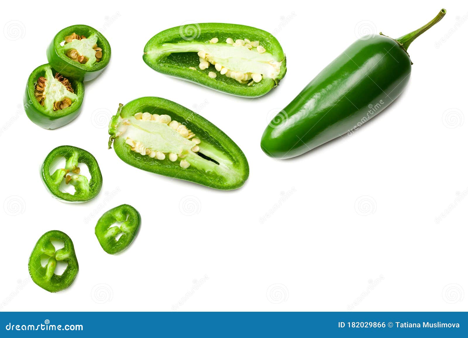 sliced jalapeno peppers  on white background. green chili pepper. capsicum annuum. top view