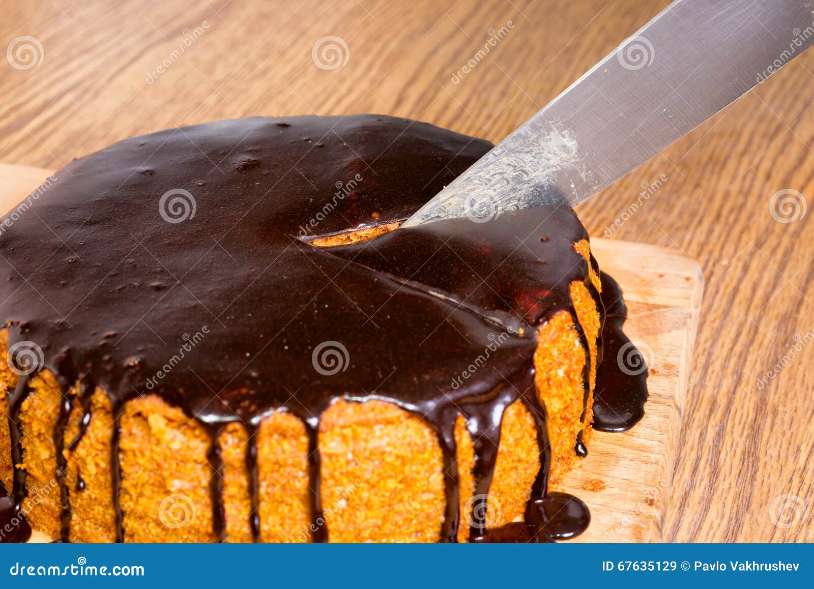 Sliced by Knife Chocolate Birthday Cake Stock Image - Image of black