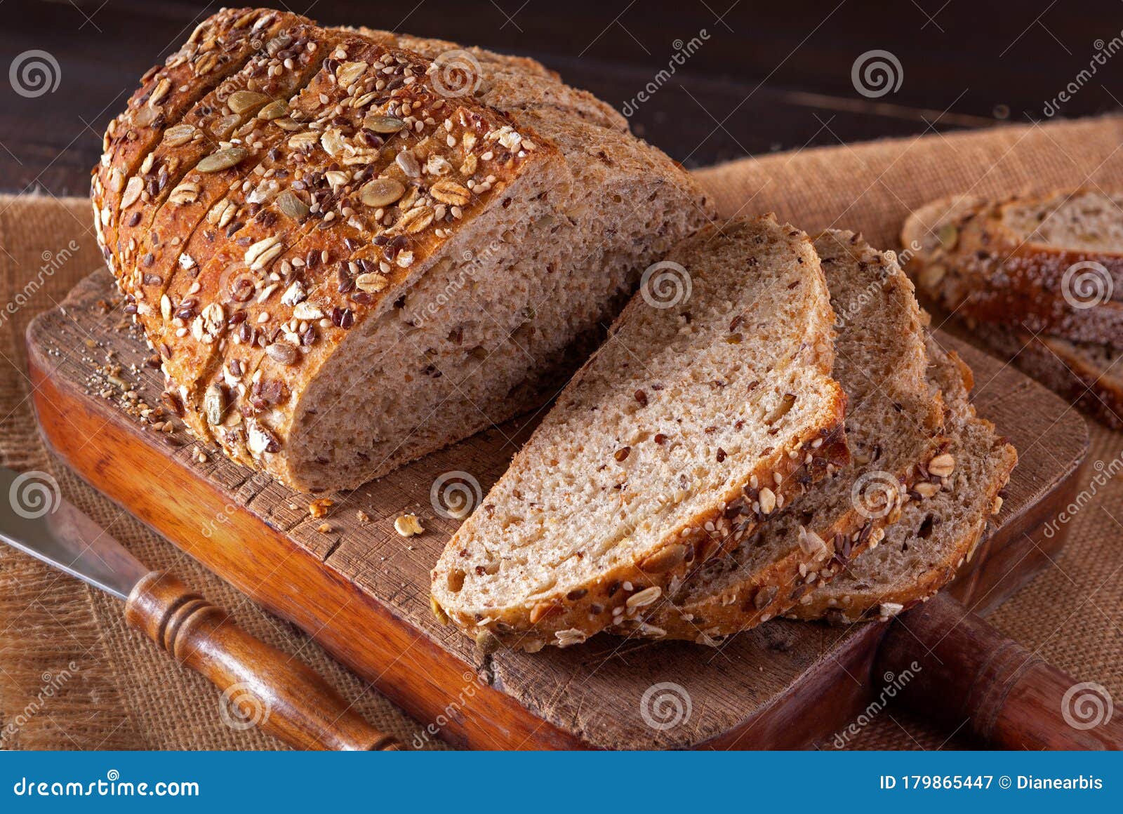 Sliced Loaf of Harvest Whole Grain Bread Stock Image Image of rustic
