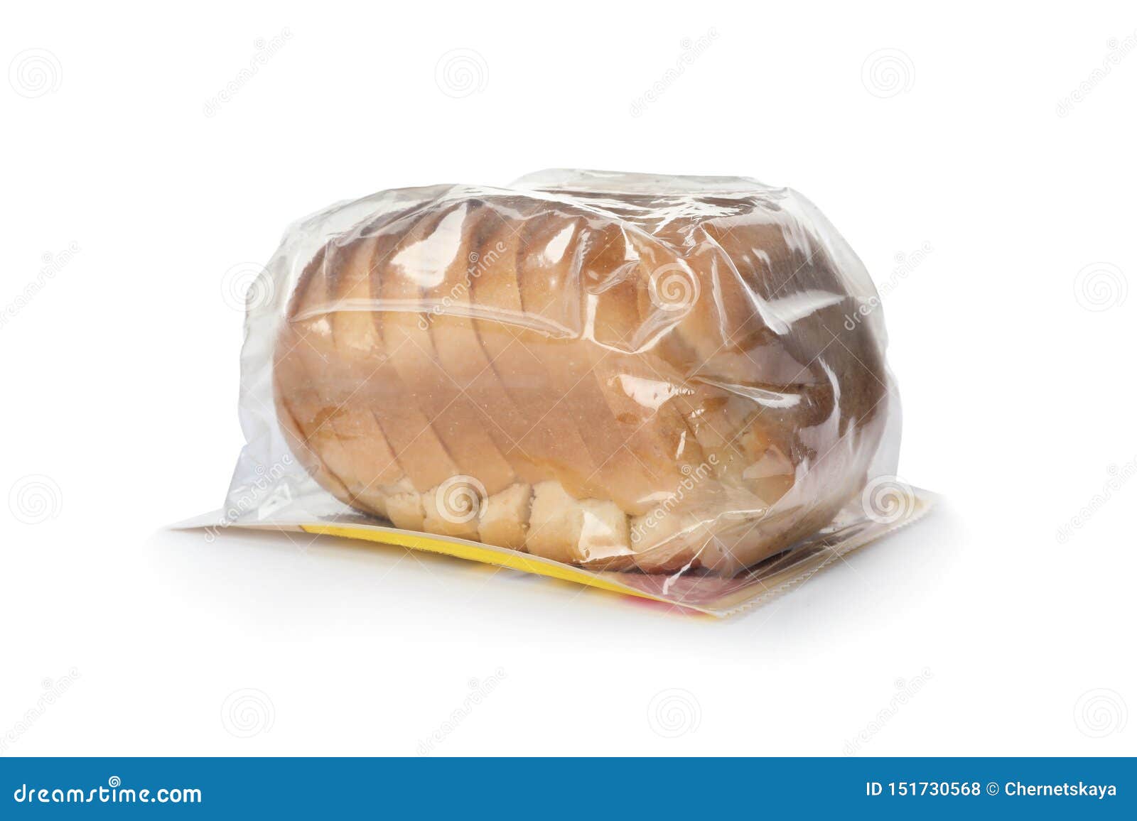 Sliced Loaf of Wheat Bread in Plastic Bag Isolated Stock Photo Image