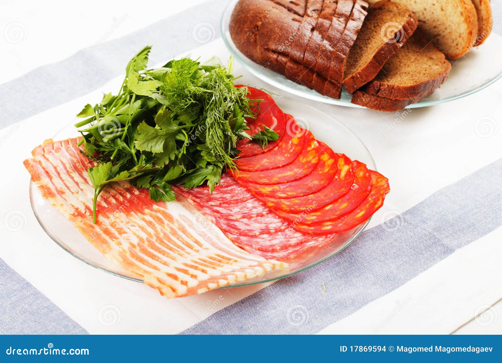 Sliced Meat and Greens on Plate Stock Photo Image of rows, horizontal