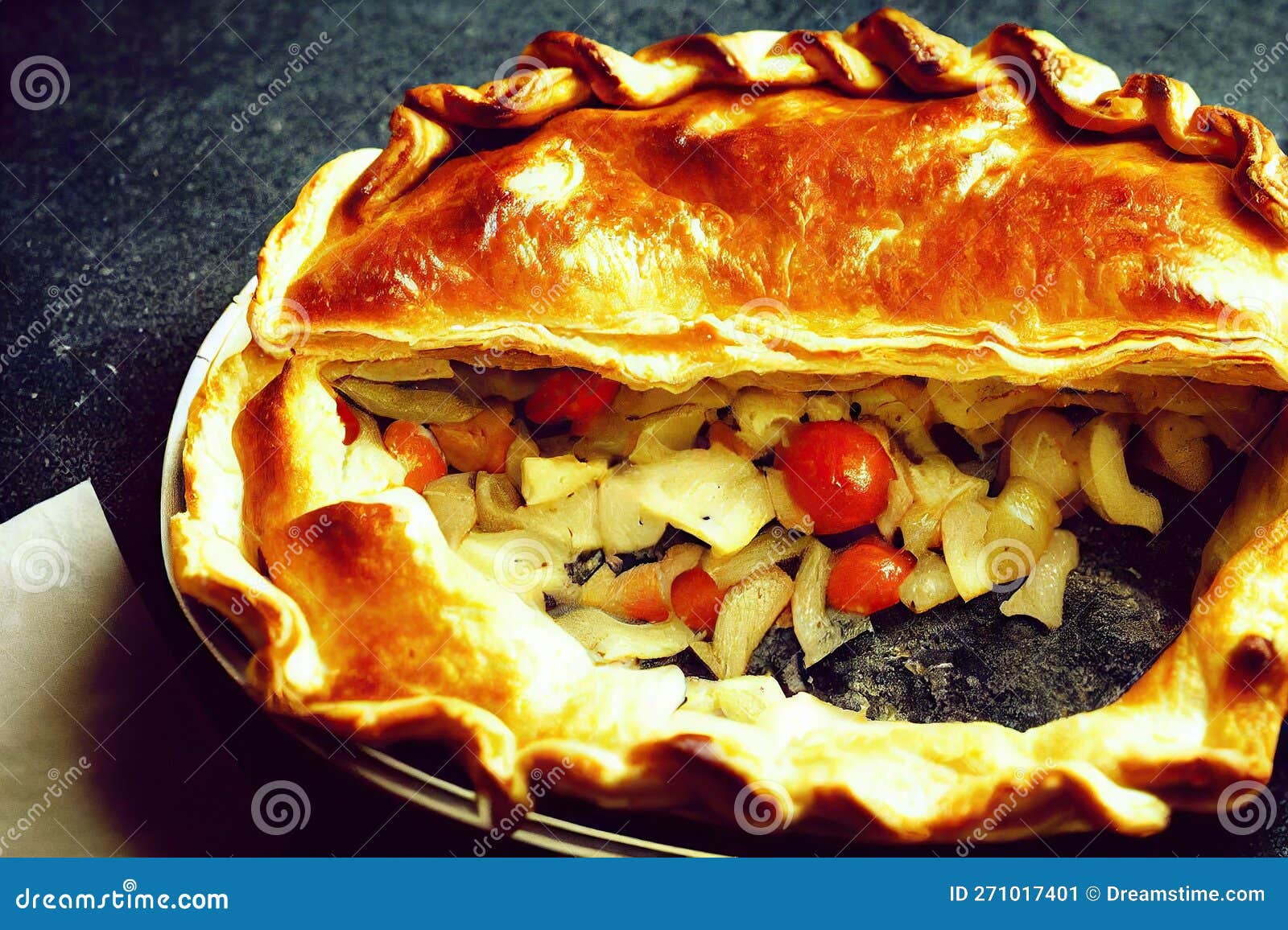 Sliced Meat Pie with Variety of Fresh Vegetables Stock Image Image of