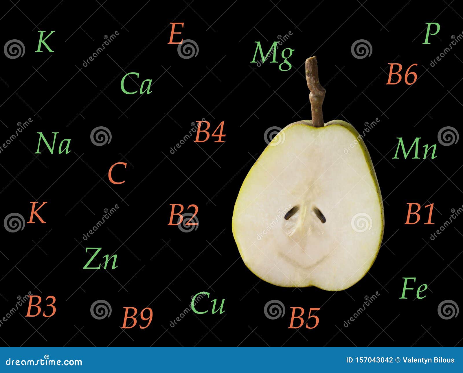 sliced pear with a set of trace s and vitamins