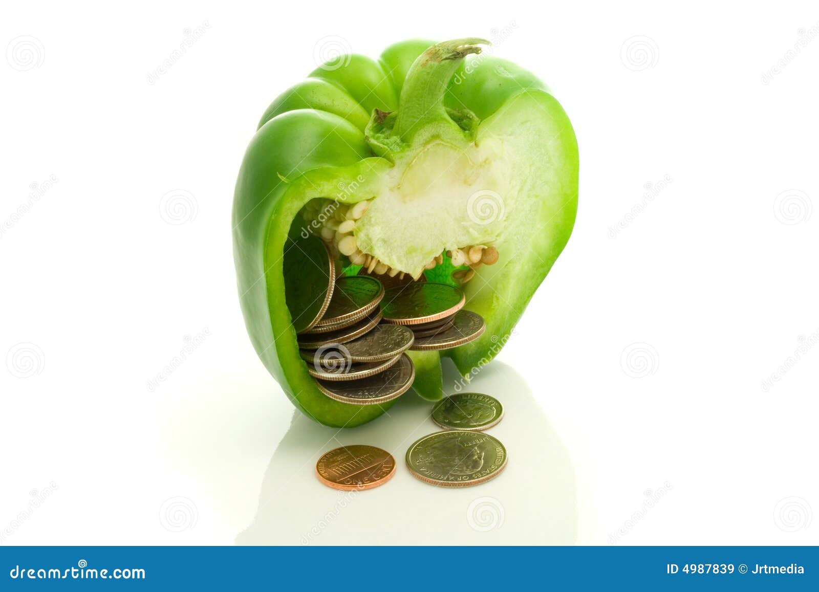 Sliced Pepper and Coins stock image. Image of currency 4987839