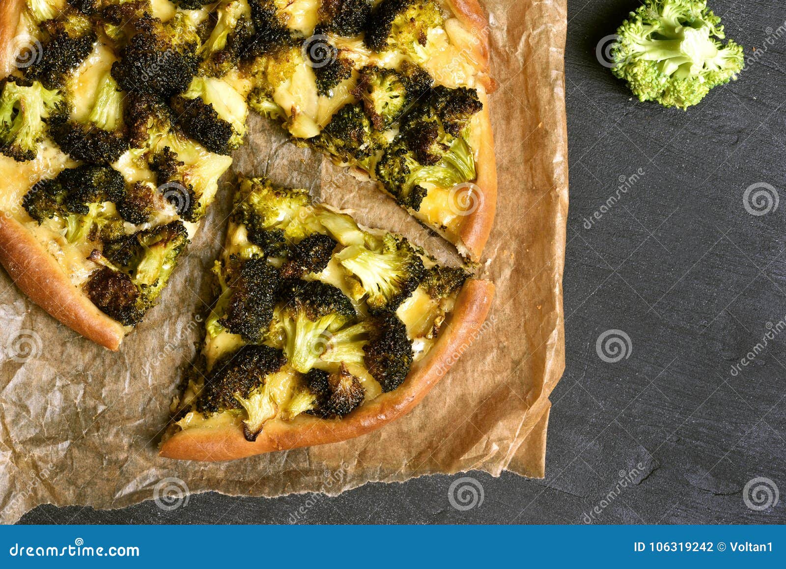 Sliced Pizza with Broccoli and Cheese Stock Photo - Image of flat, dish ...