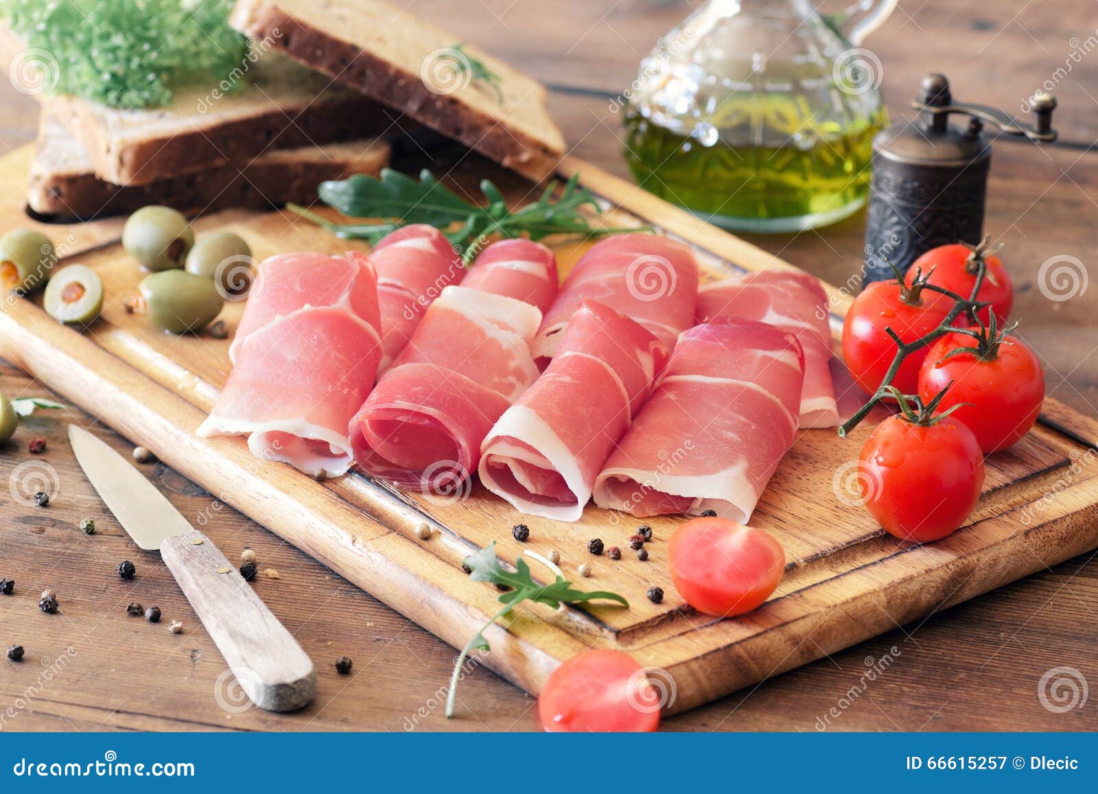 Sliced prosciutto stock image. Image of parma, board 66615257