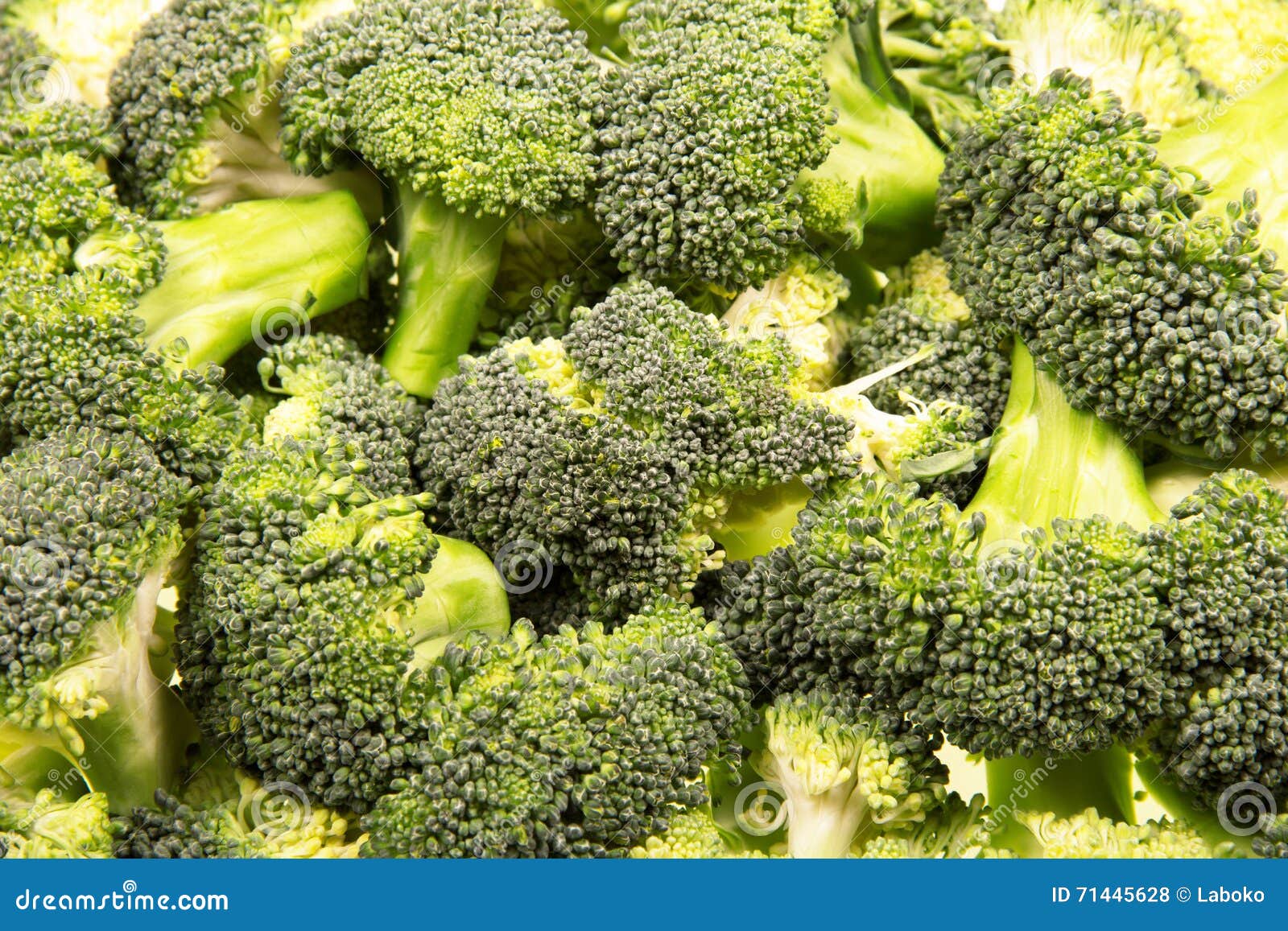 Sliced Raw Broccoli, Prepared for Cooking, Closeup Stock Photo Image