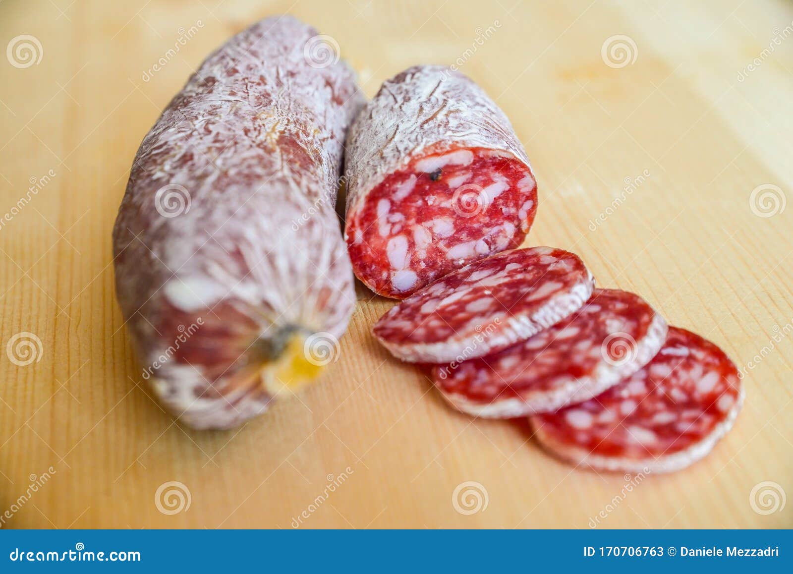 Sliced Salami on a Cutting Board Stock Image Image of slices, cuisine 170706763