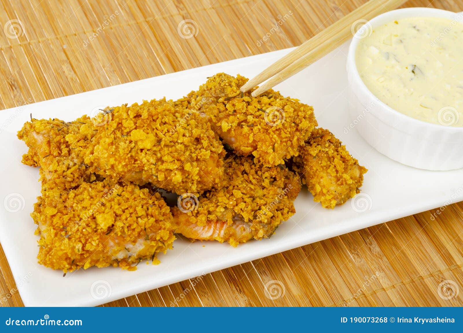 Sliced Salmon Breaded with Sauce. Studio Photo Stock Photo Image of
