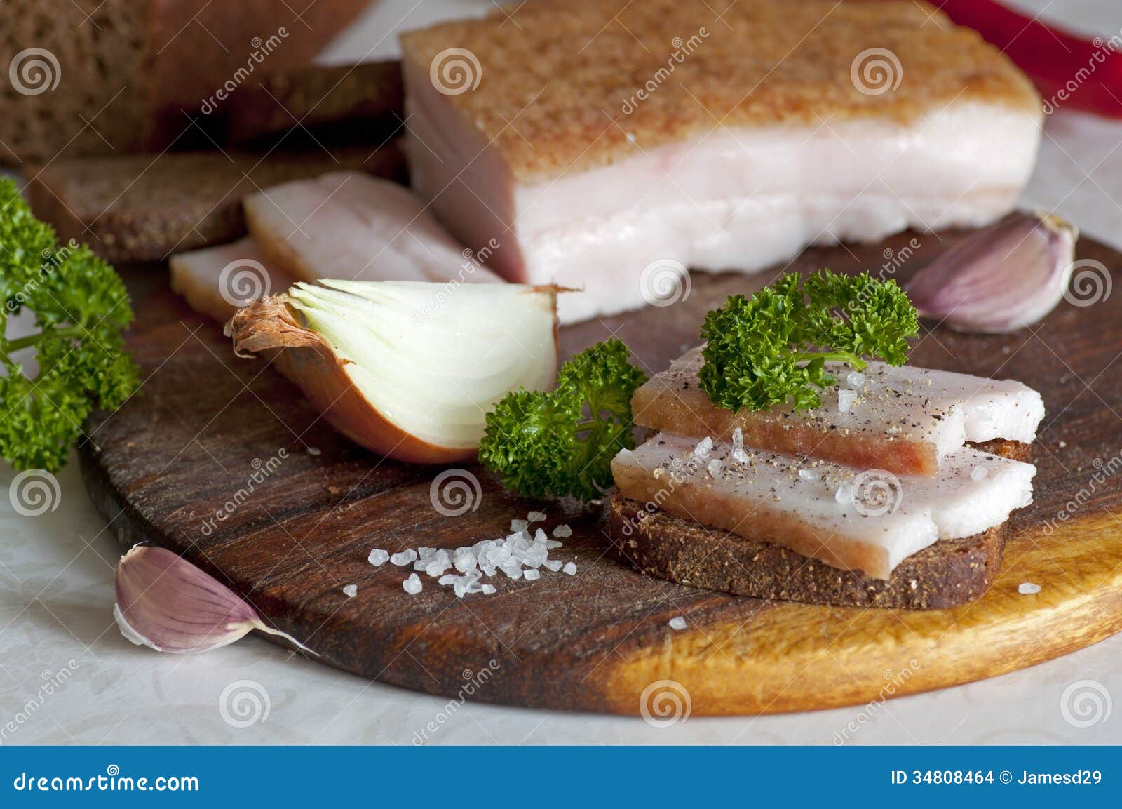 sliced salted pork lard (salo)