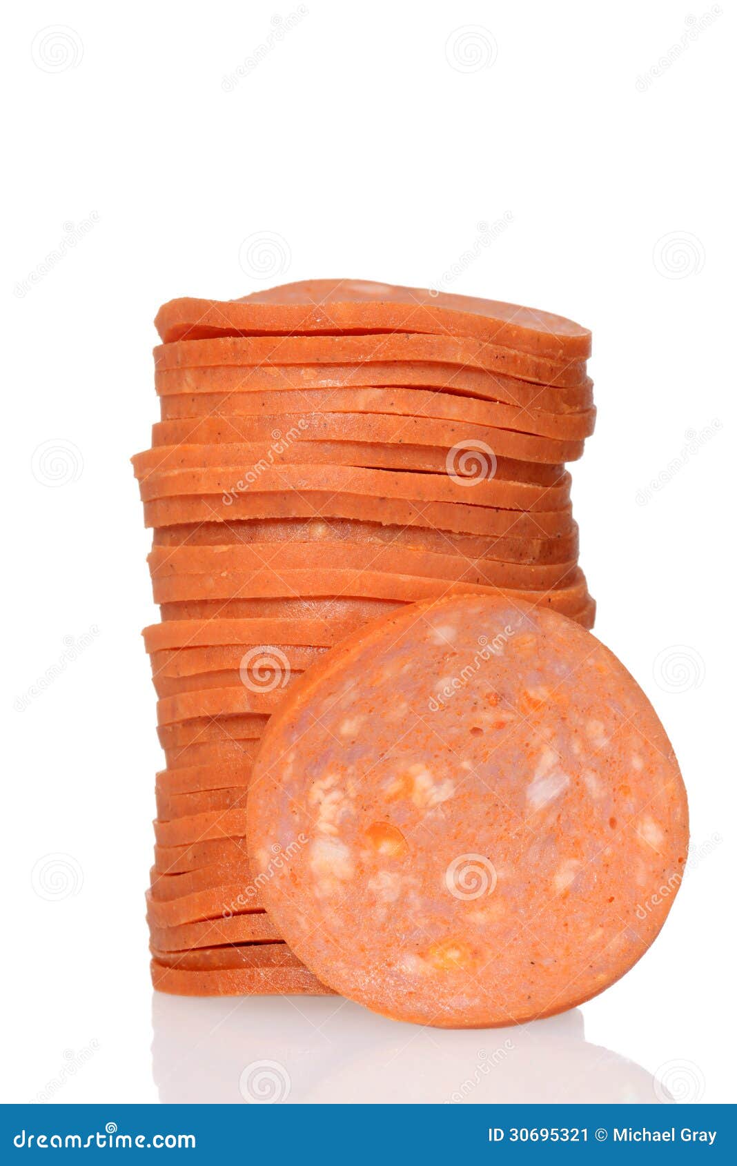 Sliced stack of pepperoni stock image. Image of pork 30695321