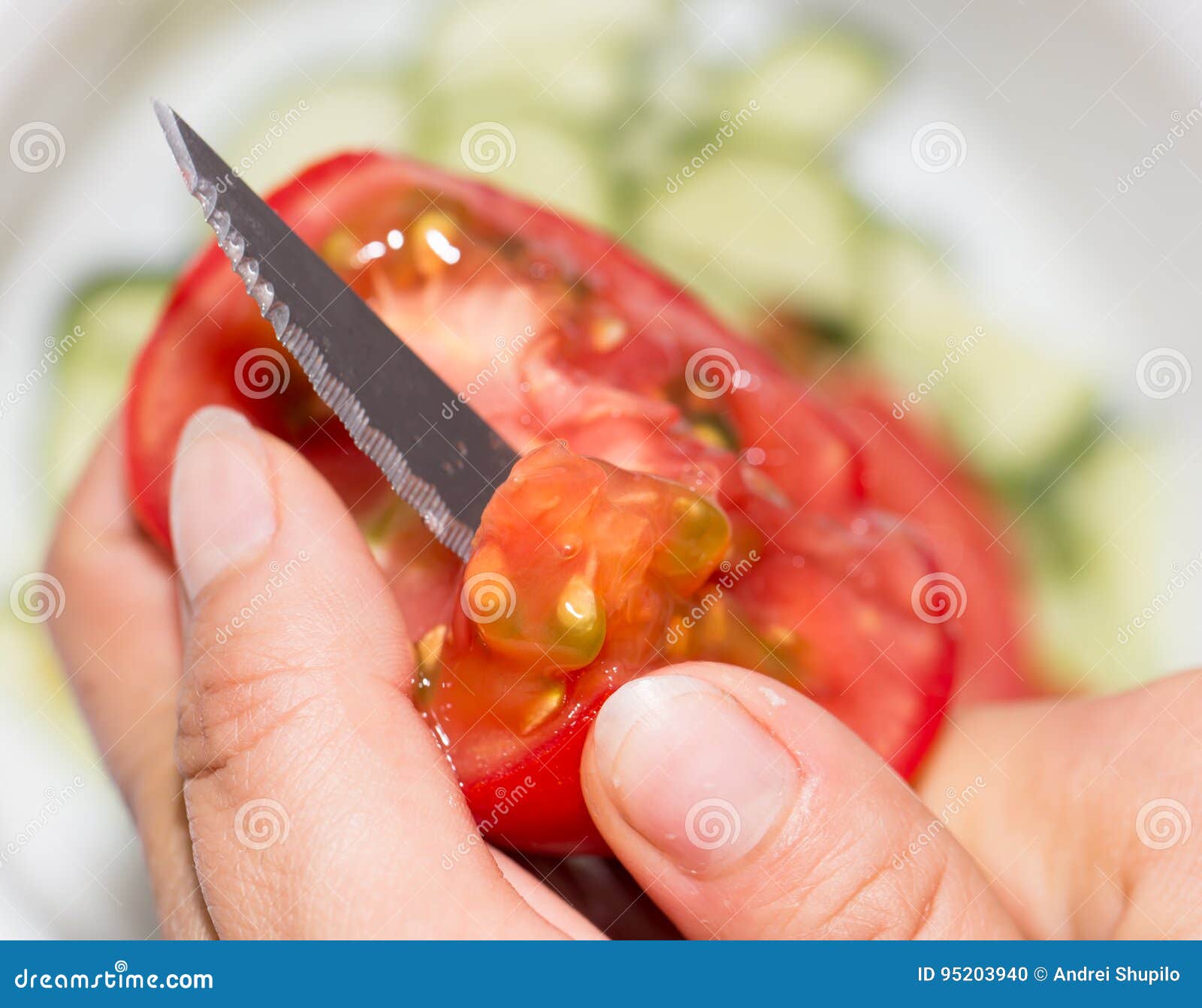 Sliced tomato knife stock photo. Image of chopping, cook 95203940