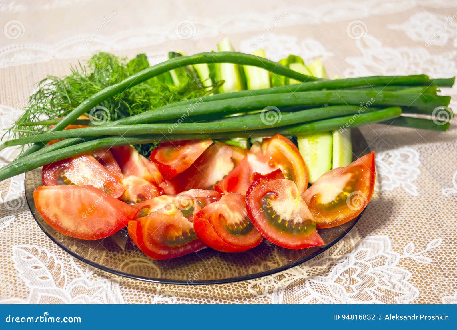 Sliced Tomatoes and Green Onions Stock Photo Image of path, natural