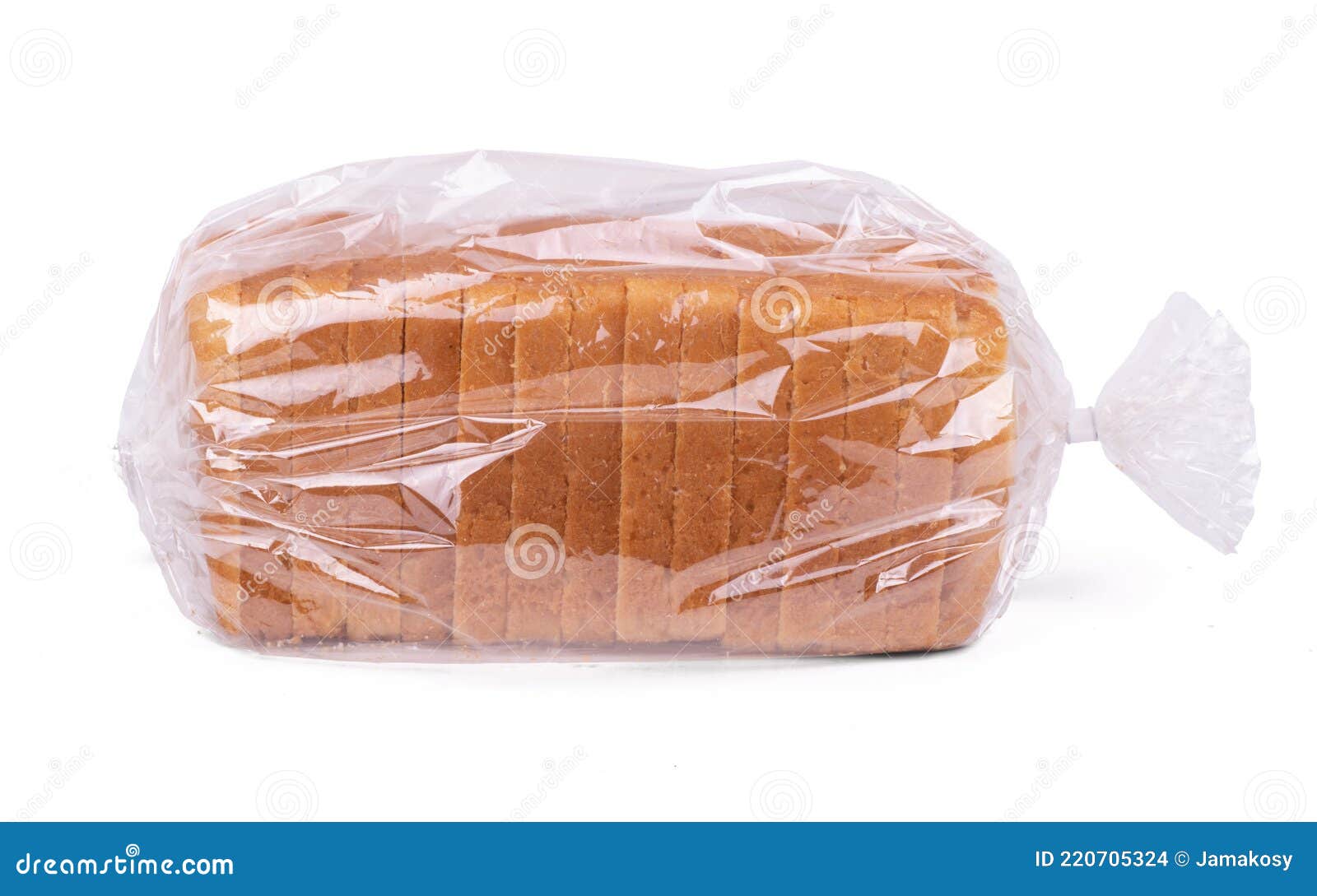 Sliced White Bread in Plastic Bag Isolated on White Background Stock