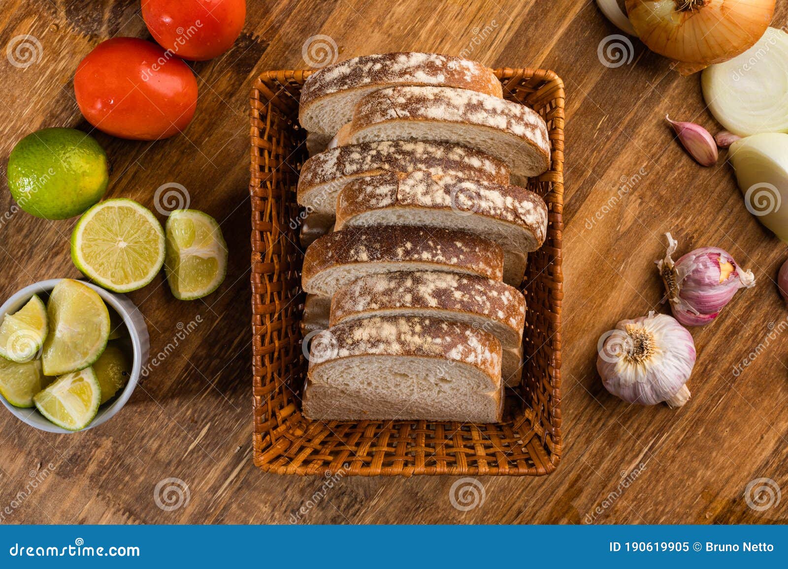 Sliced White Bread with Wheat Flour on a Wooden Table. Chamado PÃ£o De Forma Stock Image Image