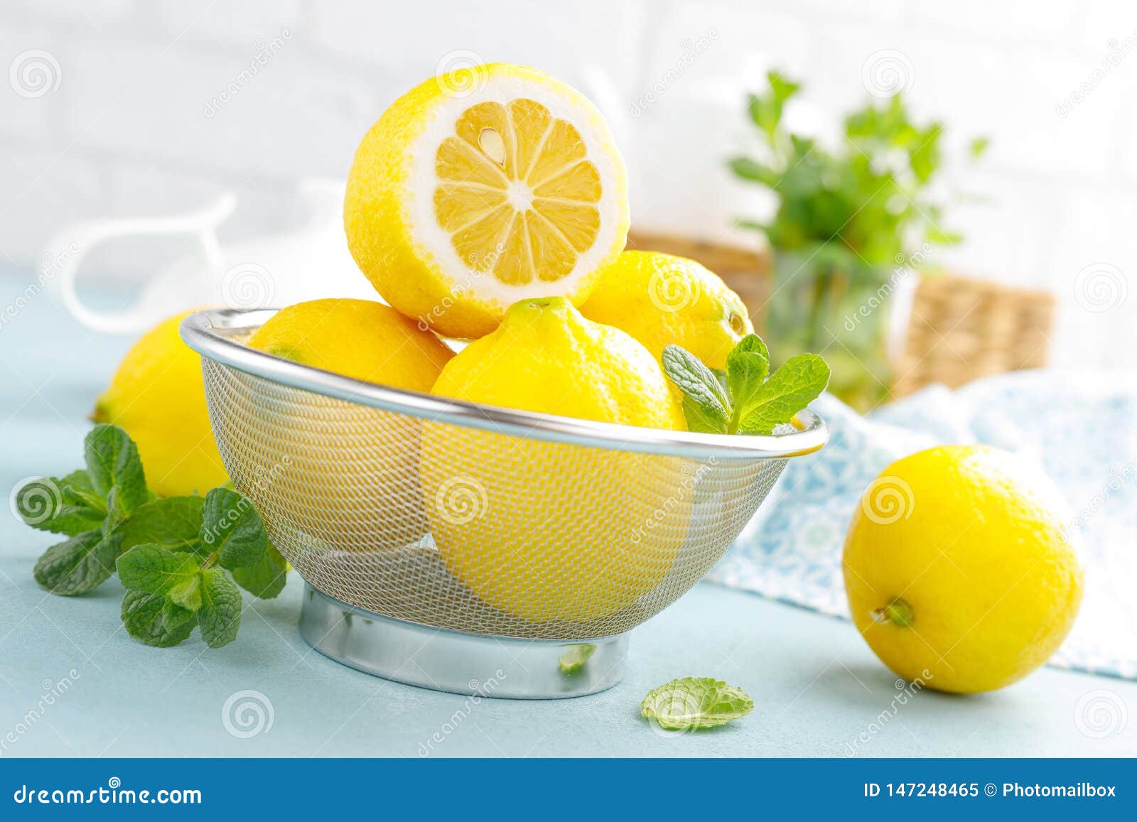 Sliced and Whole Lemons with Mint Stock Image Image of food, colorful