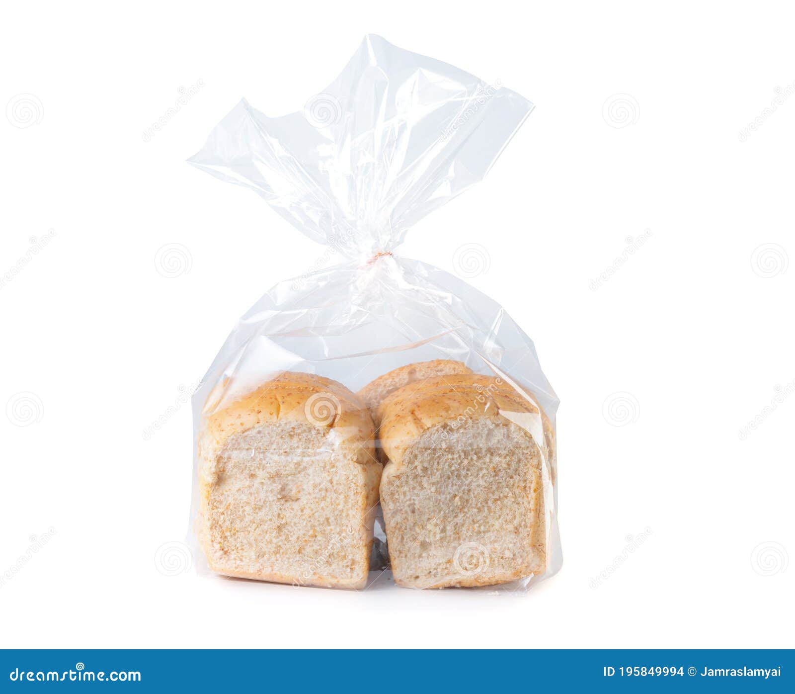 Sliced Whole Wheat Bread in Plastic Bag Isolated on White Background