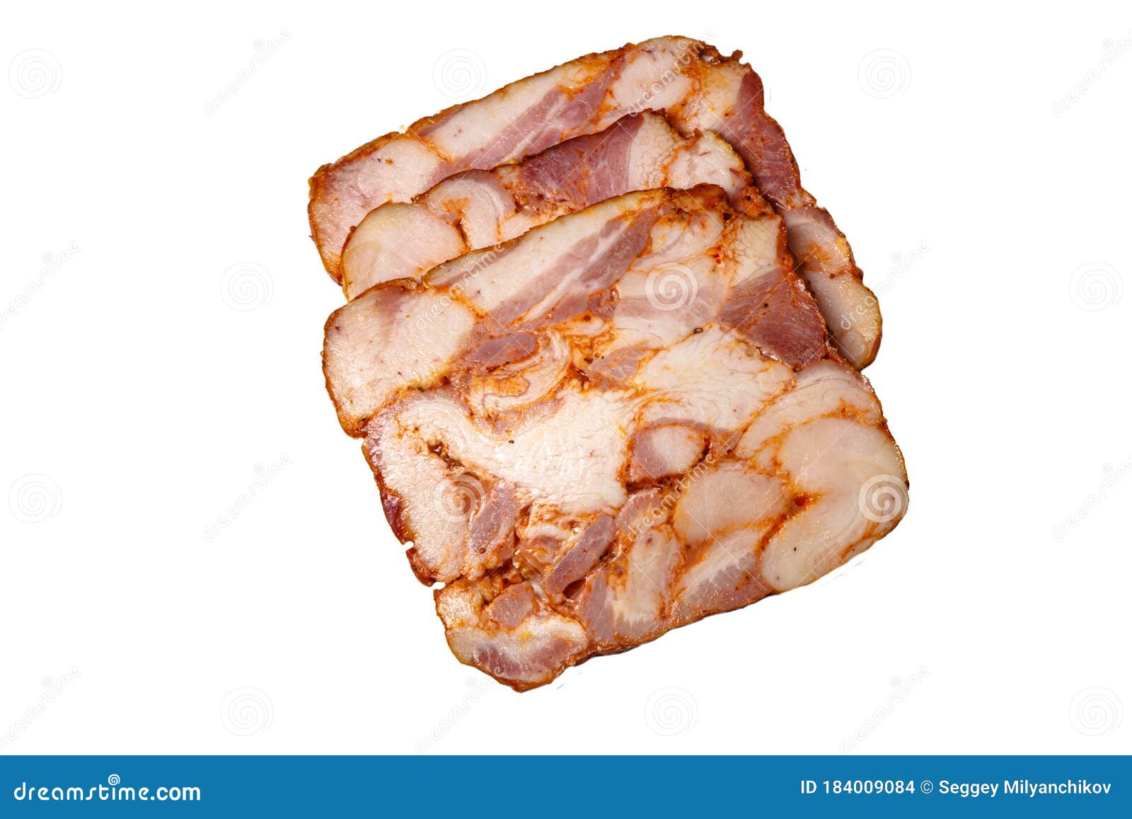 Slices of Bacon in the Shape of a Sausage Lie on a White Background. Stock Photo Image of