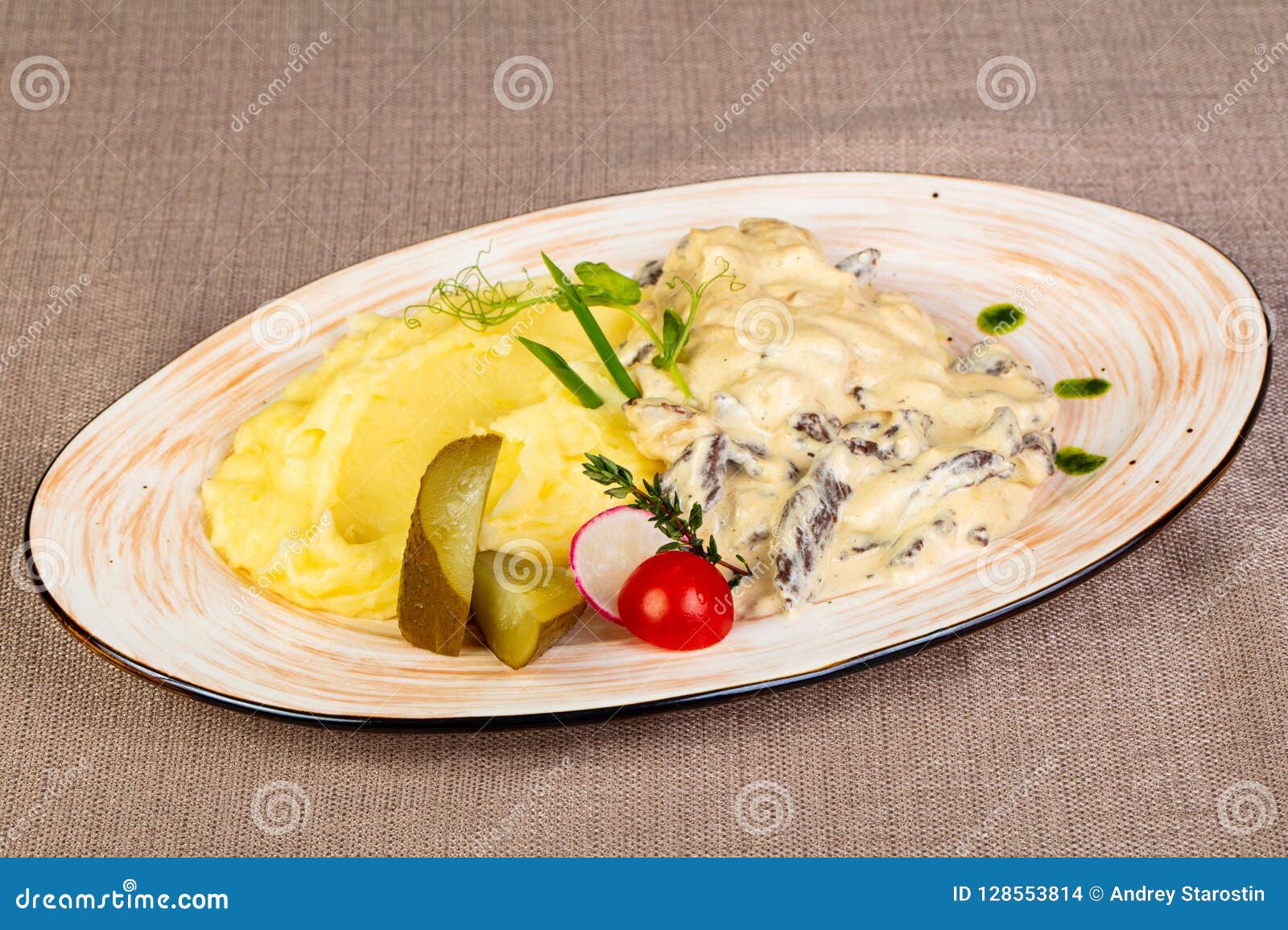 Slices Beef with Cheese Sauce Stock Photo Image of prepared, blue 128553814