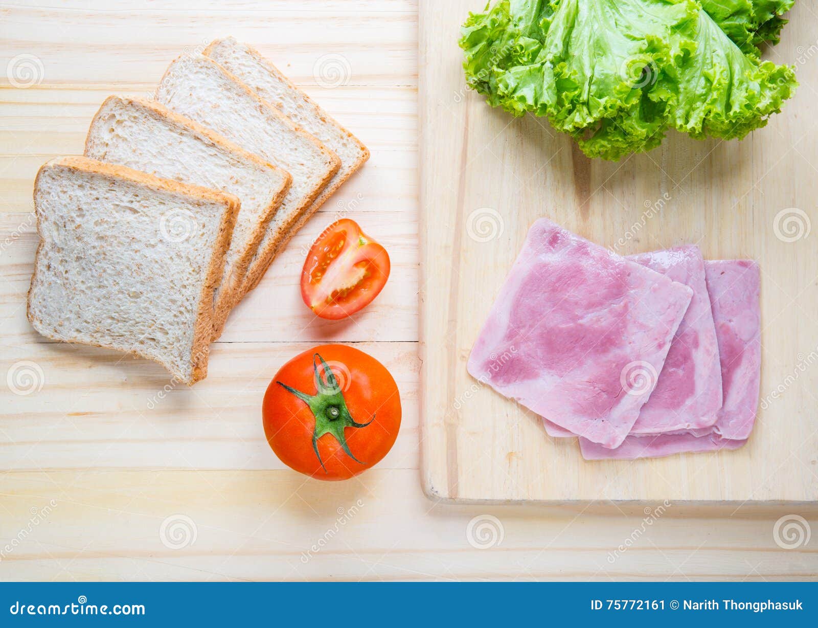 Slices of Bread with Jam and Ham, Tamoto, Lettuce Stock Image Image