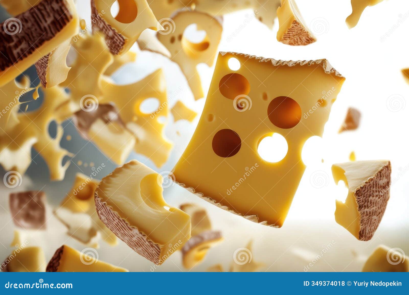 slices of cheese falling mid-air creating a dynamic culinary atmosphere
