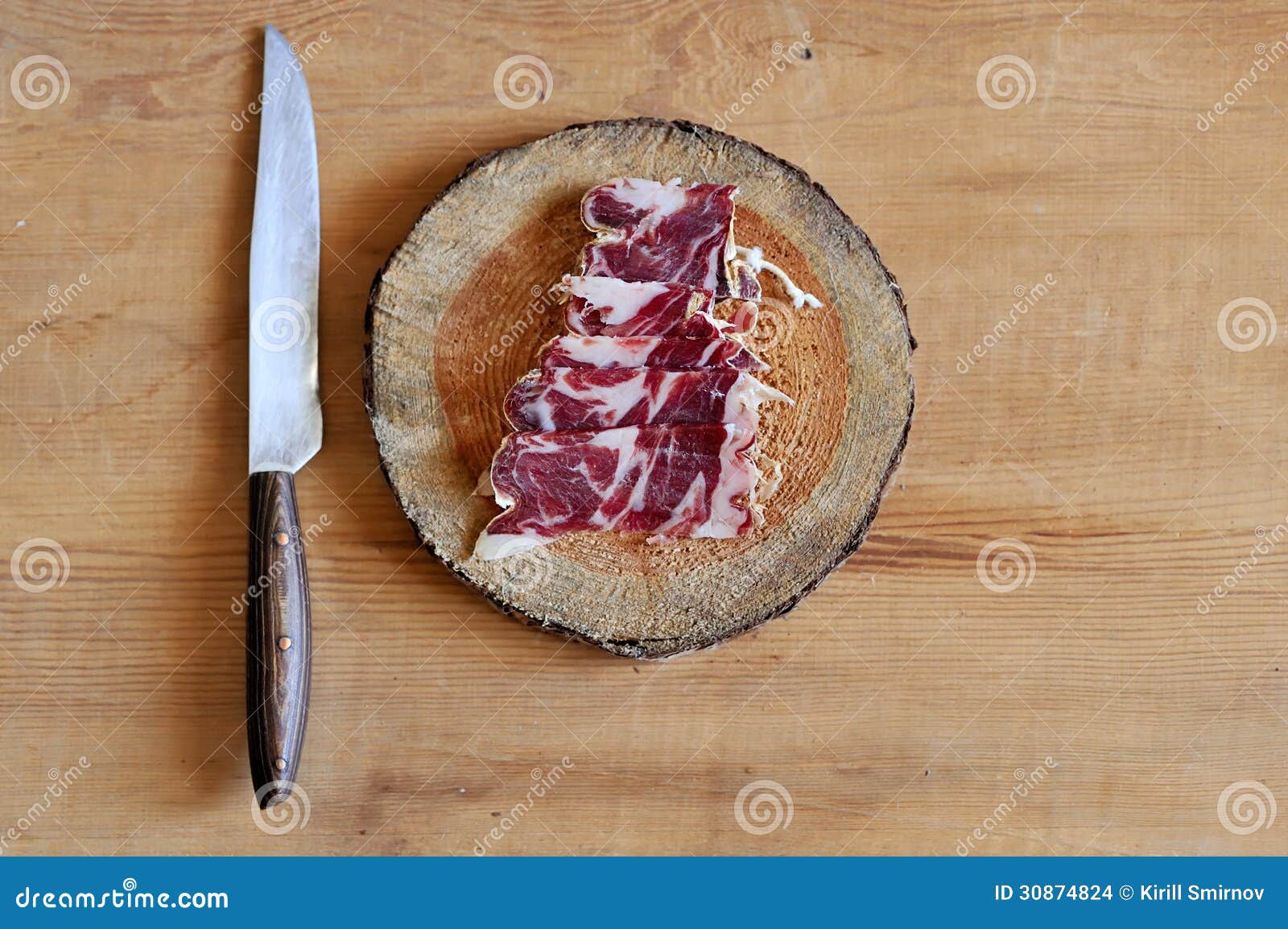 Slices of Cured Jamon on a Wooden Cutting Board Stock Photo Image of food, delicious 30874824