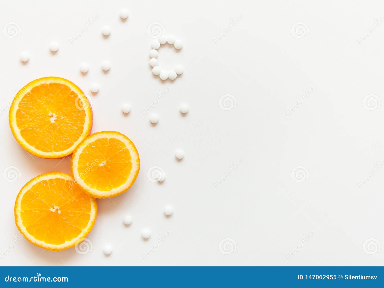 Slices of Orange on a White Background. Fruit with Vitamins. Tablets with Vitamin  C Against Colds Stock Image - Image of juicy, round: 147062955